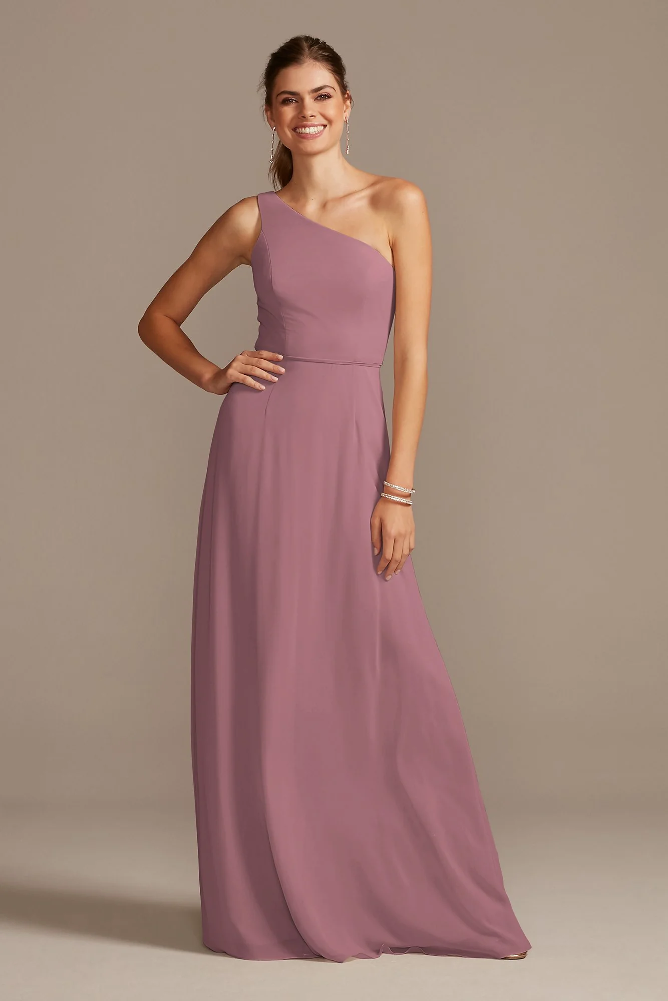 One-Shoulder Simple Chiffon Bridesmaid Dress - Image 70