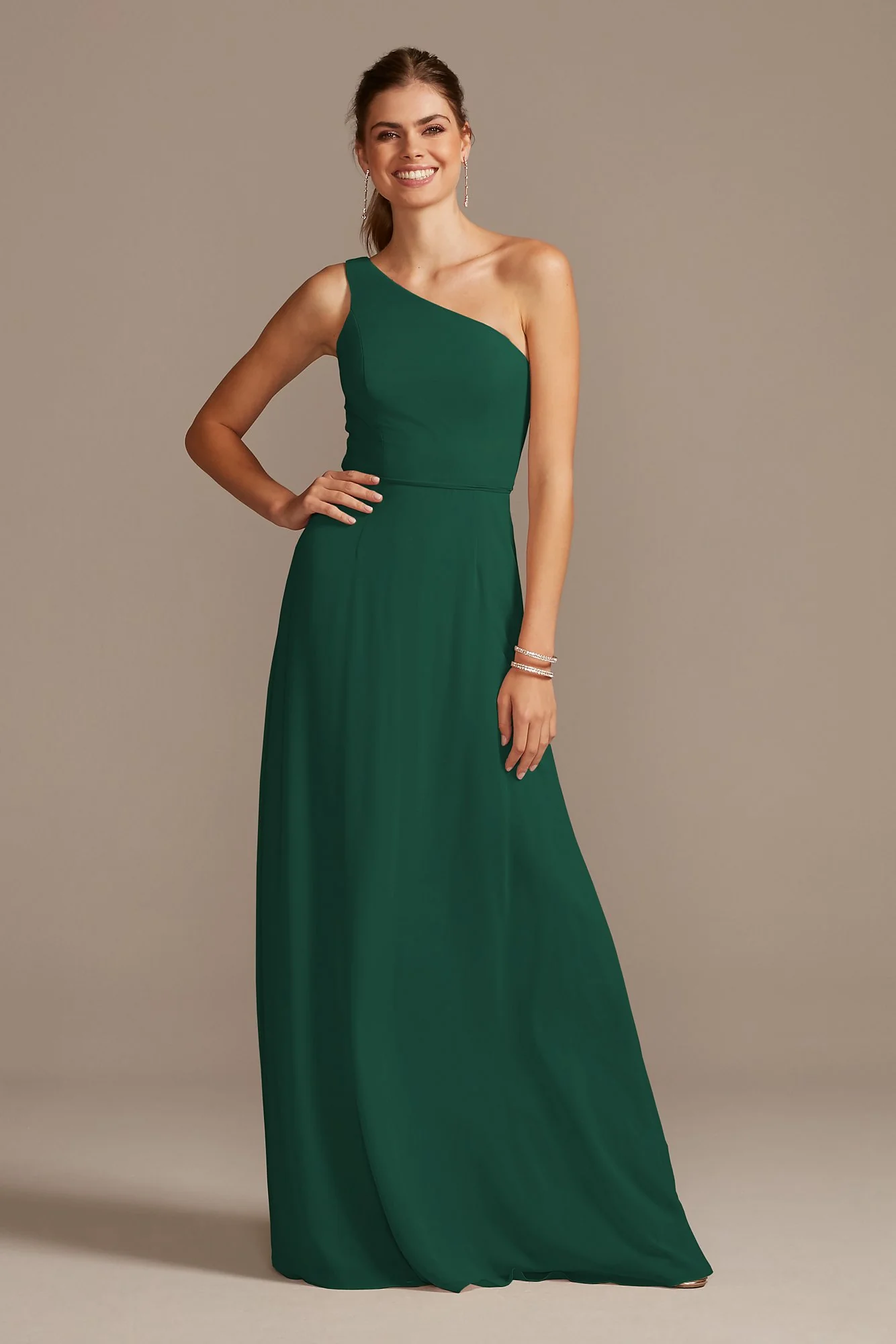 One-Shoulder Simple Chiffon Bridesmaid Dress - Image 71