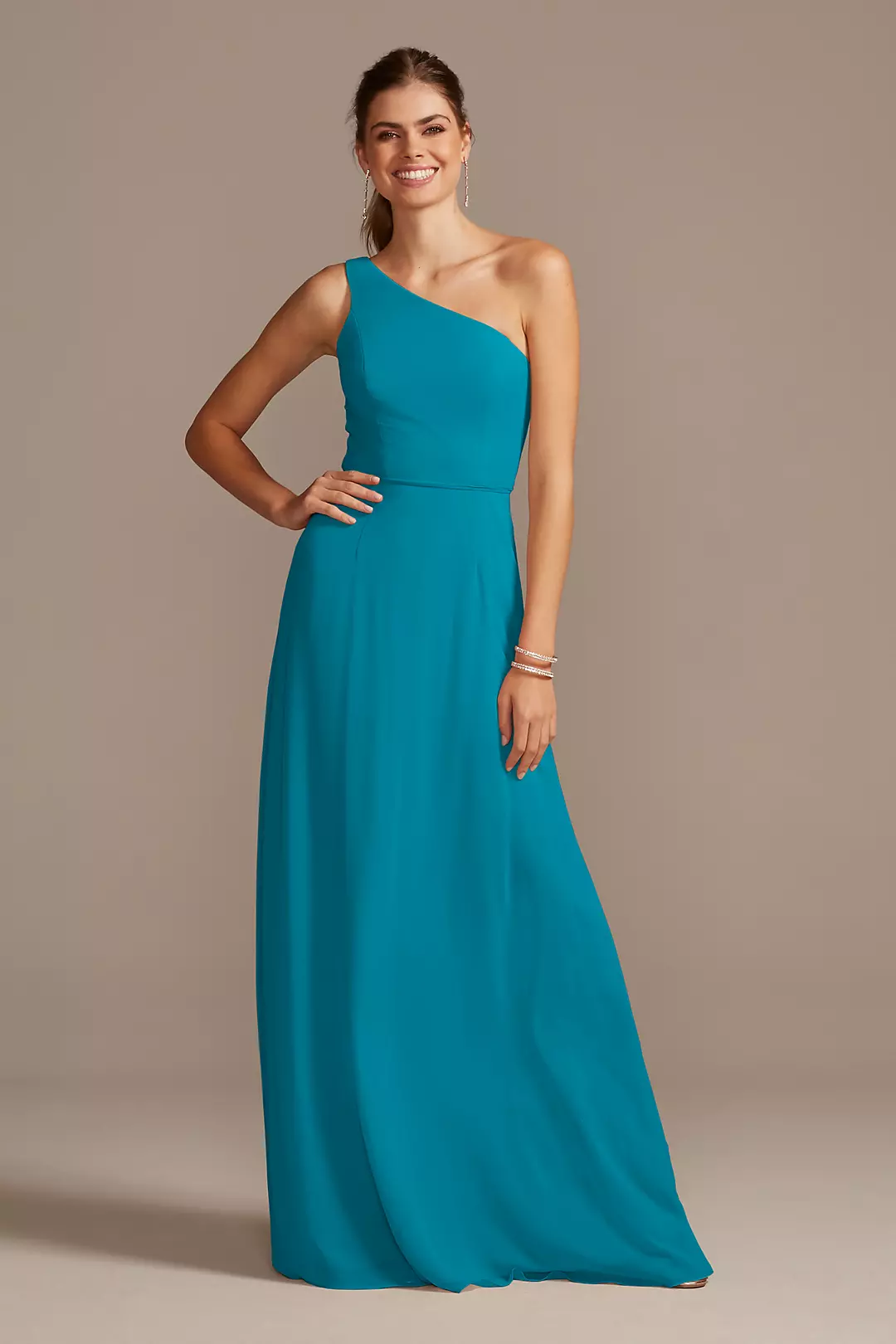 One-Shoulder Simple Chiffon Bridesmaid Dress - Image 82
