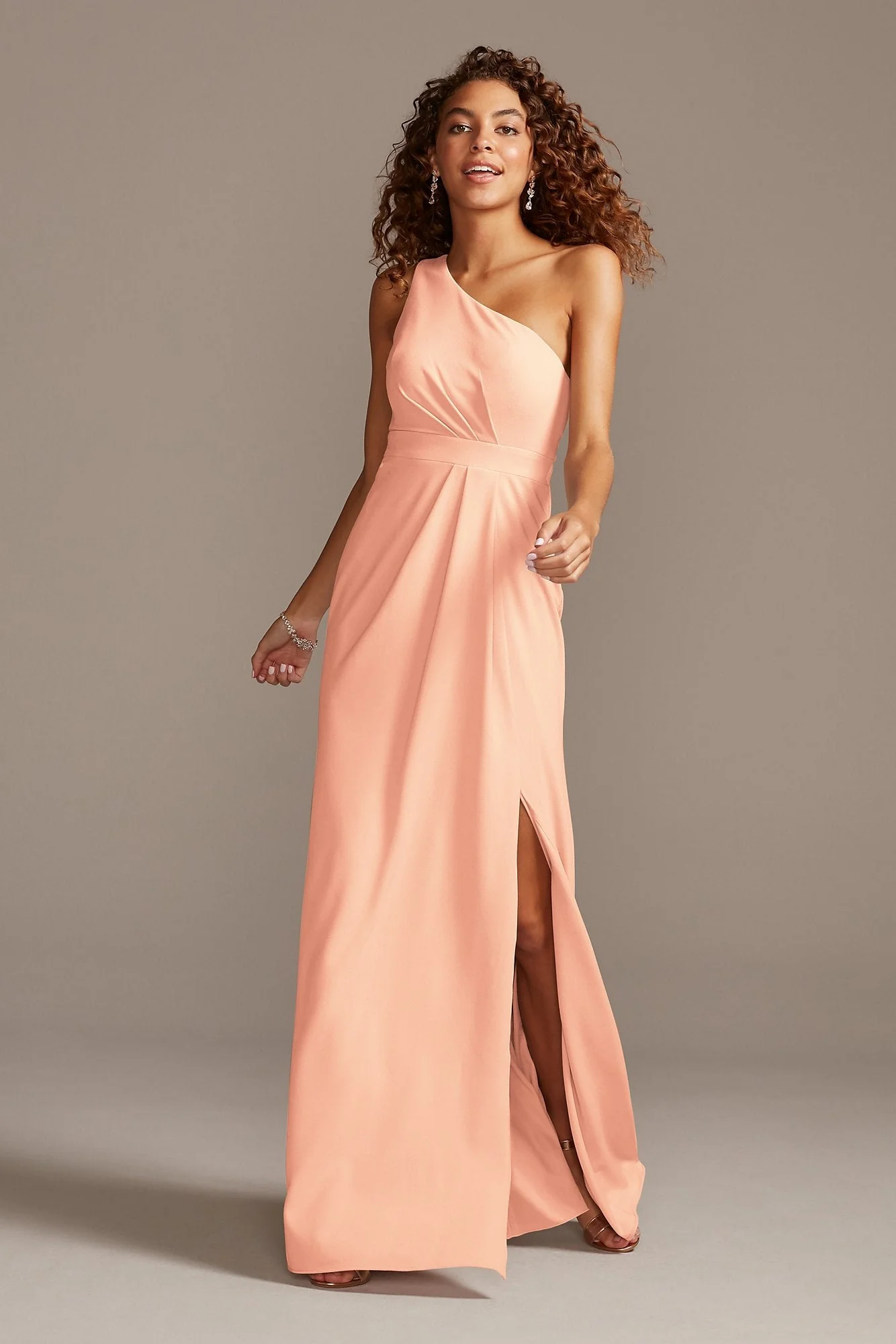 One-Shoulder Stretch Crepe Tall Bridesmaid Dress - Image 10