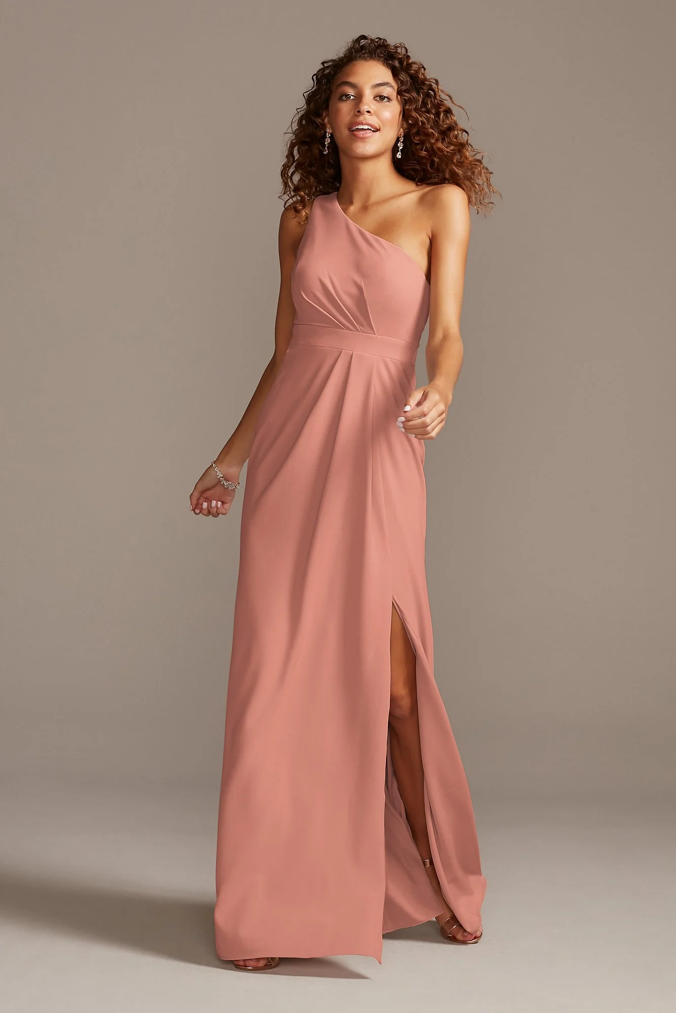 One-Shoulder Stretch Crepe Tall Bridesmaid Dress - Image 15
