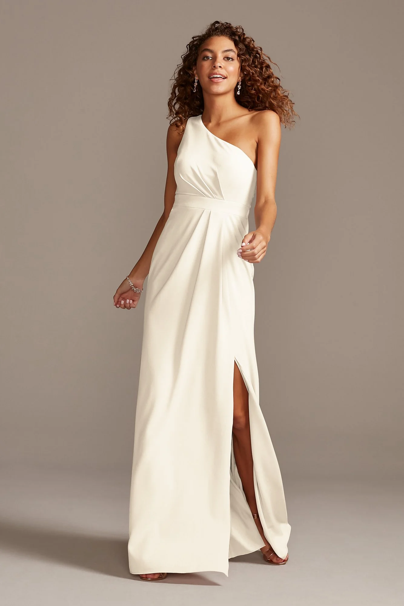 One-Shoulder Stretch Crepe Tall Bridesmaid Dress - Image 22
