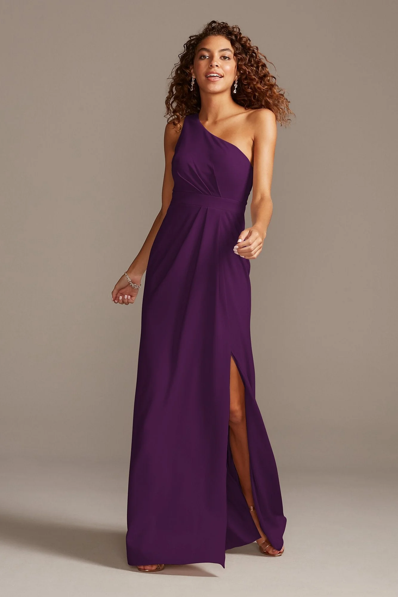 One-Shoulder Stretch Crepe Tall Bridesmaid Dress - Image 23