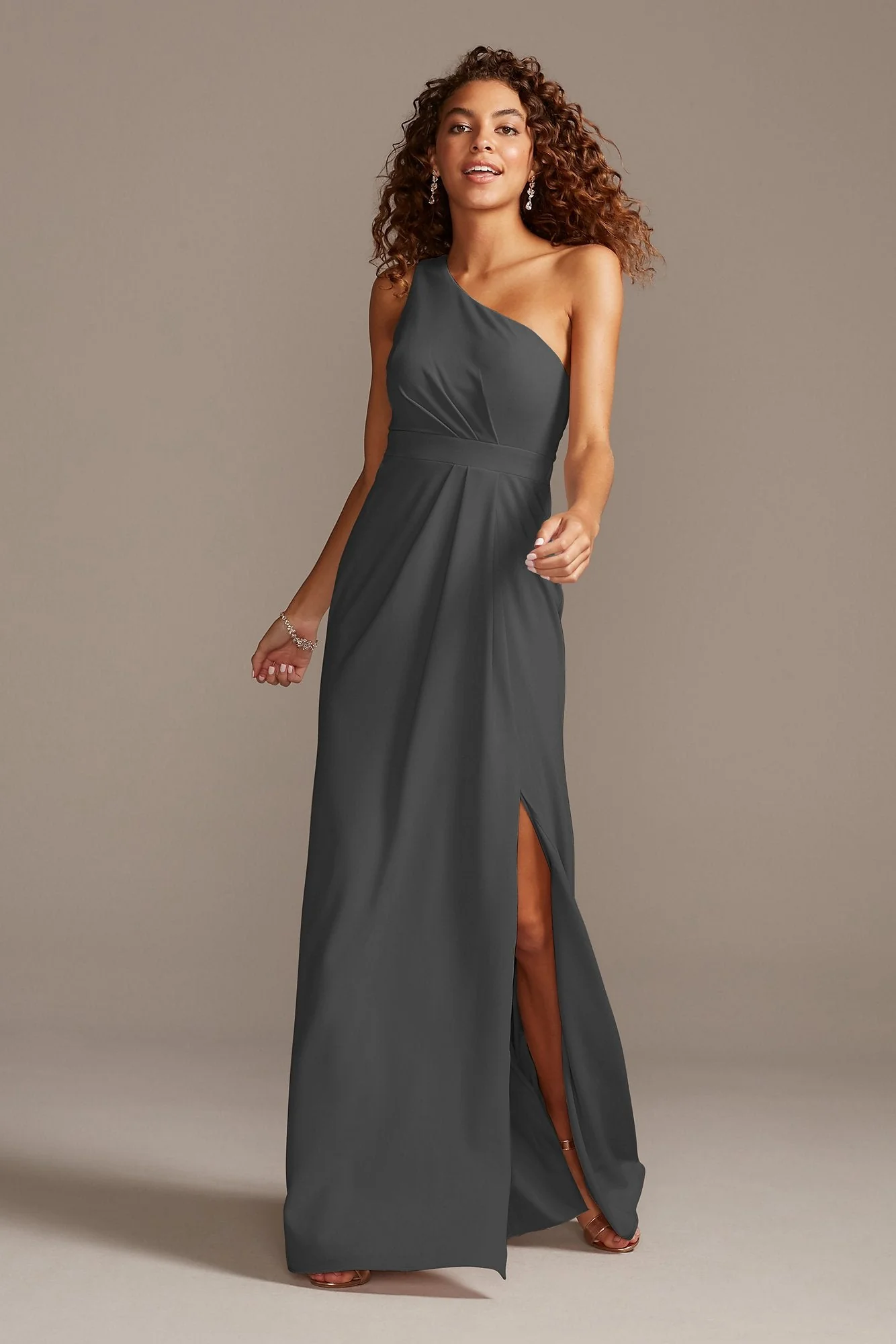 One-Shoulder Stretch Crepe Tall Bridesmaid Dress - Image 25