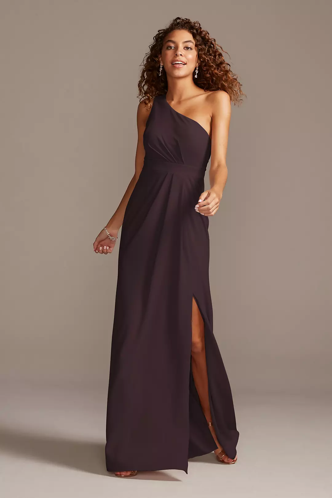 One-Shoulder Stretch Crepe Tall Bridesmaid Dress - Image 3