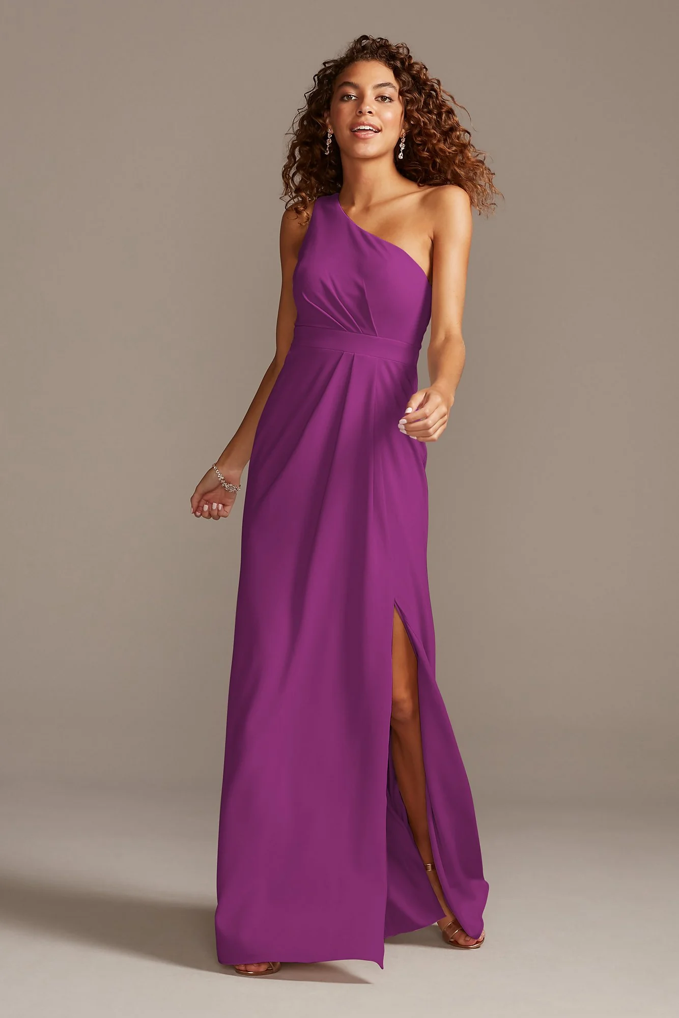 One-Shoulder Stretch Crepe Tall Bridesmaid Dress - Image 33