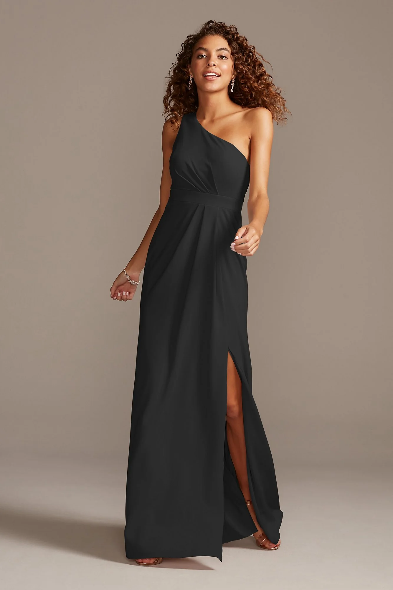One-Shoulder Stretch Crepe Tall Bridesmaid Dress - Image 34