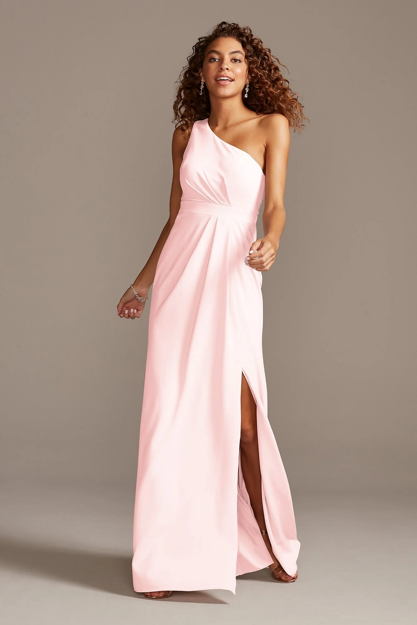 One-Shoulder Stretch Crepe Tall Bridesmaid Dress - Image 41