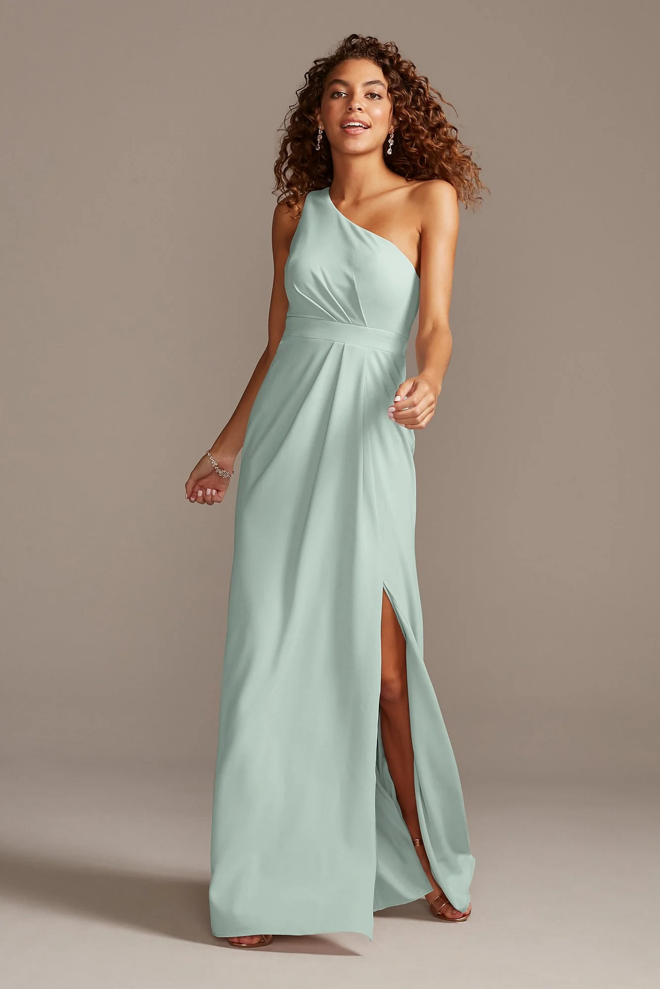 One-Shoulder Stretch Crepe Tall Bridesmaid Dress - Image 49