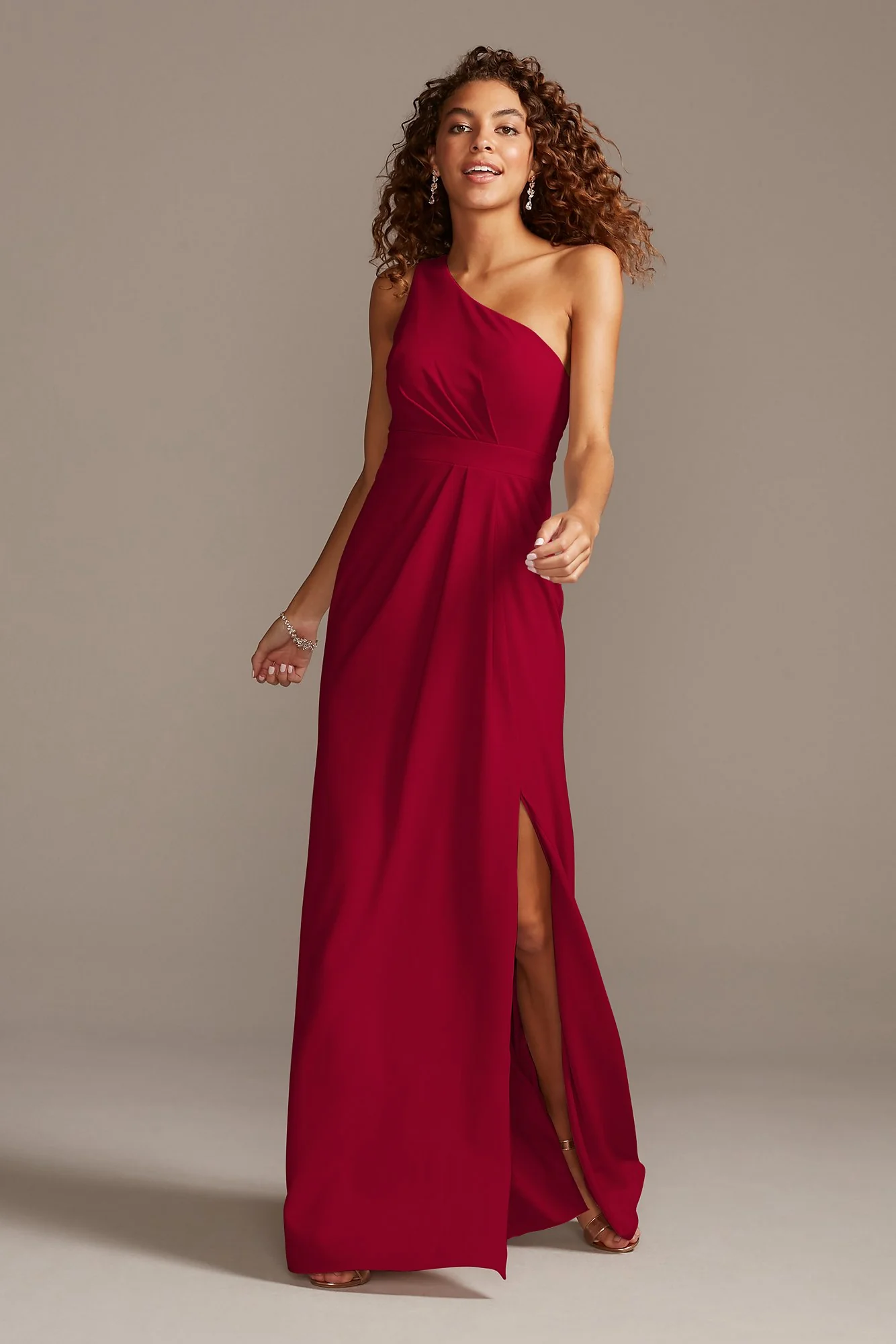 One-Shoulder Stretch Crepe Tall Bridesmaid Dress - Image 50