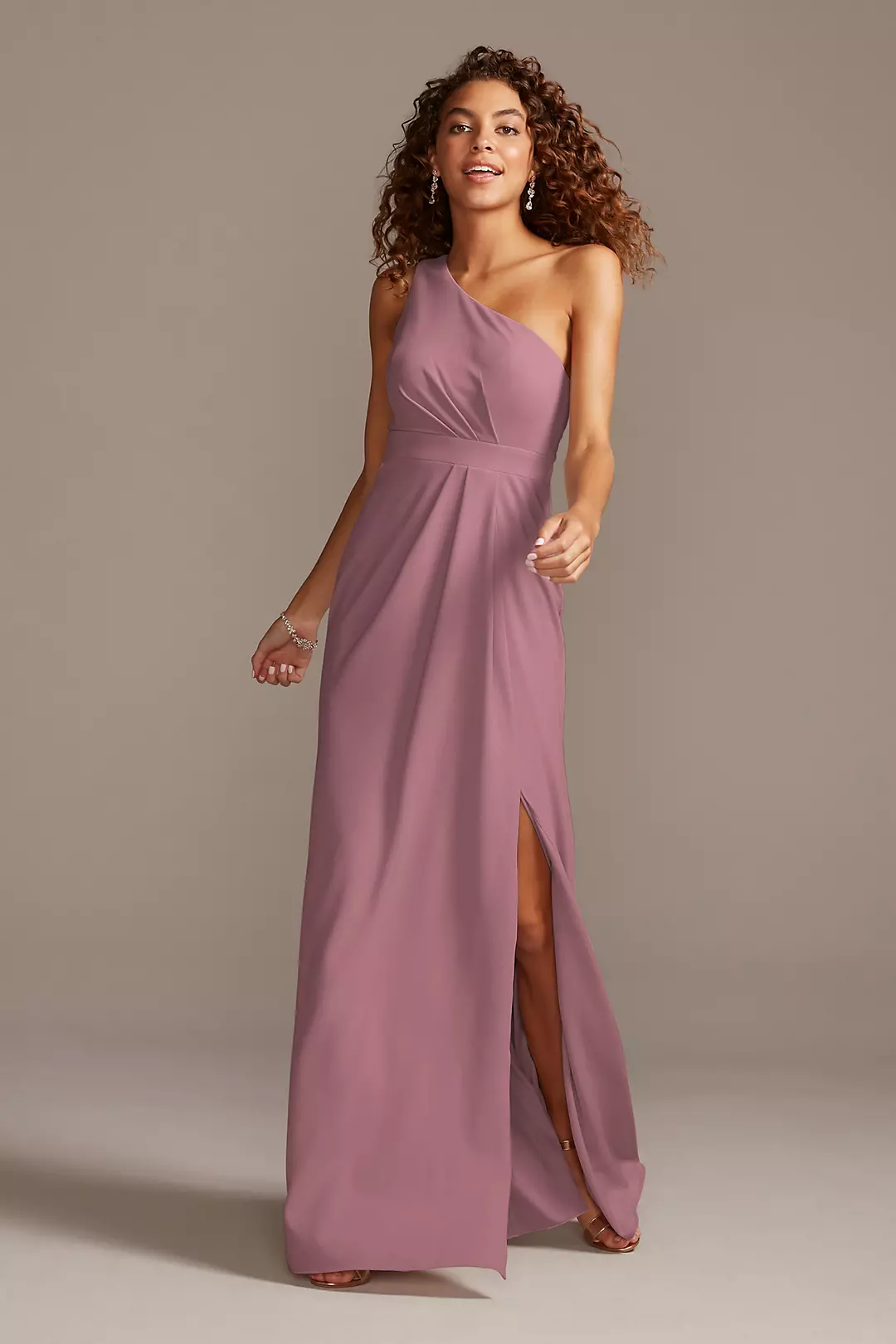 One-Shoulder Stretch Crepe Tall Bridesmaid Dress - Image 76