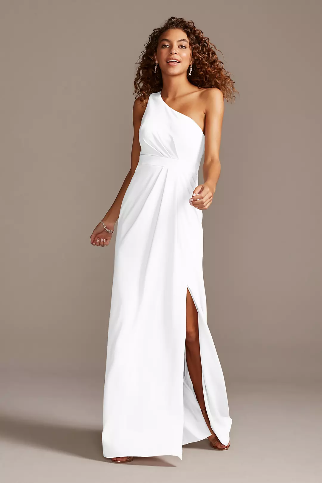 One-Shoulder Stretch Crepe Tall Bridesmaid Dress - Image 82