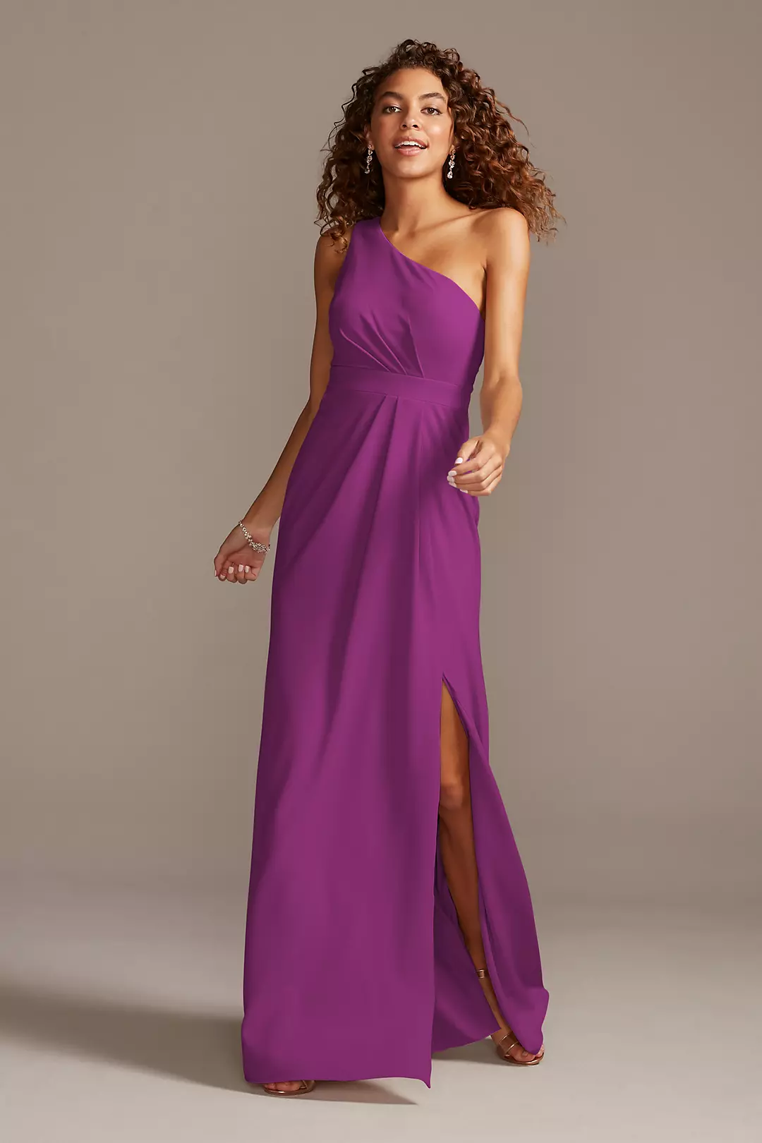 One-Shoulder Stretch Crepe Tall Bridesmaid Dress - Image 87