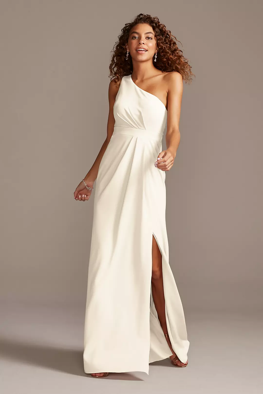 One-Shoulder Stretch Crepe Tall Bridesmaid Dress - Image 89