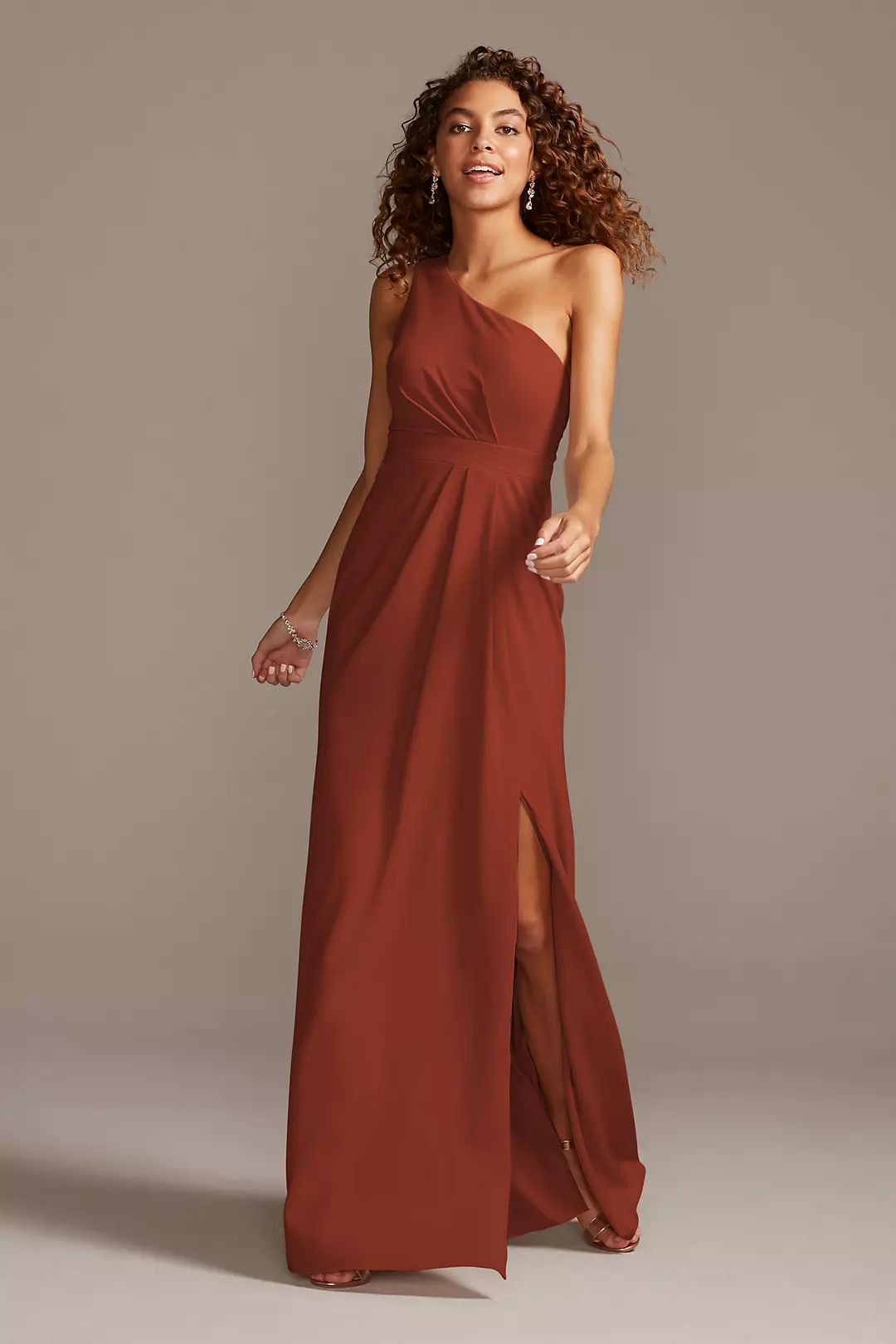 One-Shoulder Stretch Crepe Tall Bridesmaid Dress - Image 93