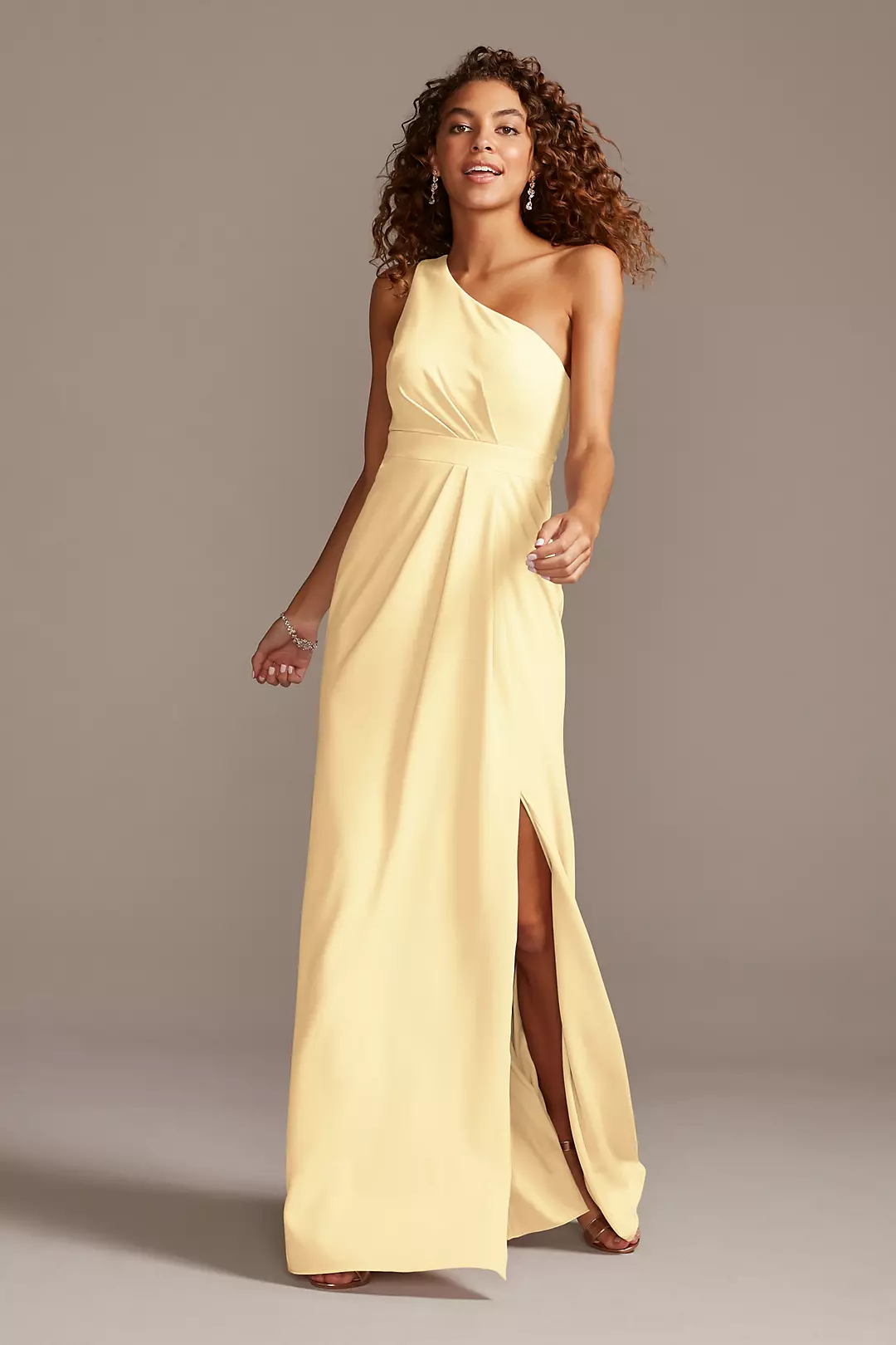One-Shoulder Stretch Crepe Tall Bridesmaid Dress - Image 99
