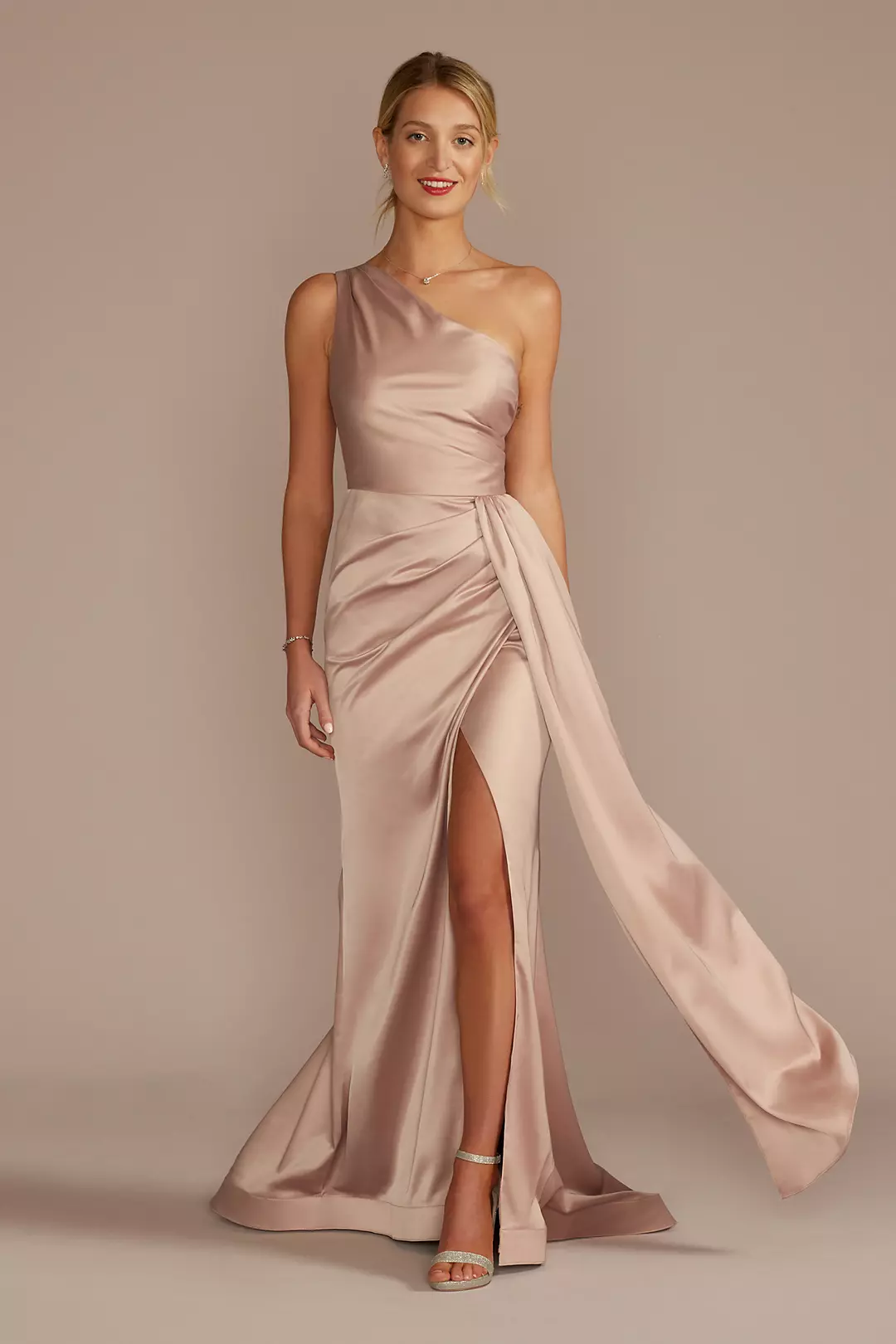 One-Shoulder Stretch Satin Dress - Image 24