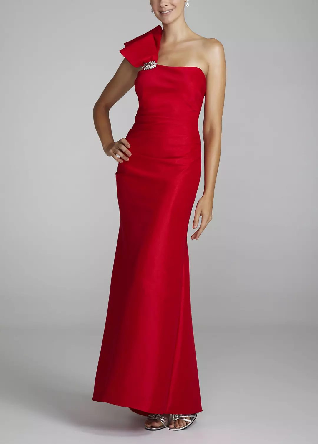One Shoulder Stretch Taffeta Long Dress - Image 7
