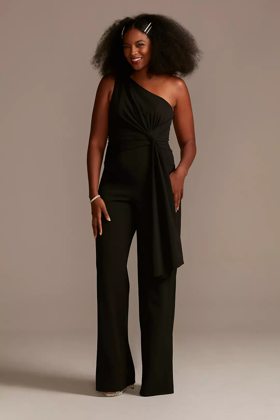 One Shoulder Tie Waist Crepe Jumpsuit - Image 3