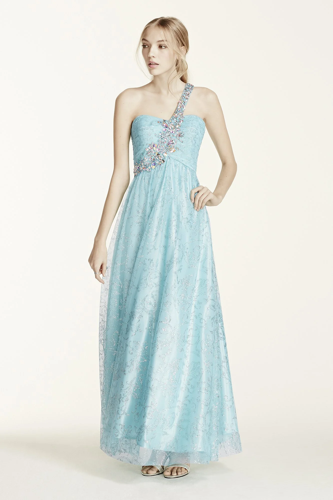 One Shoulder Tulle Prom Dress with Crystal Beading