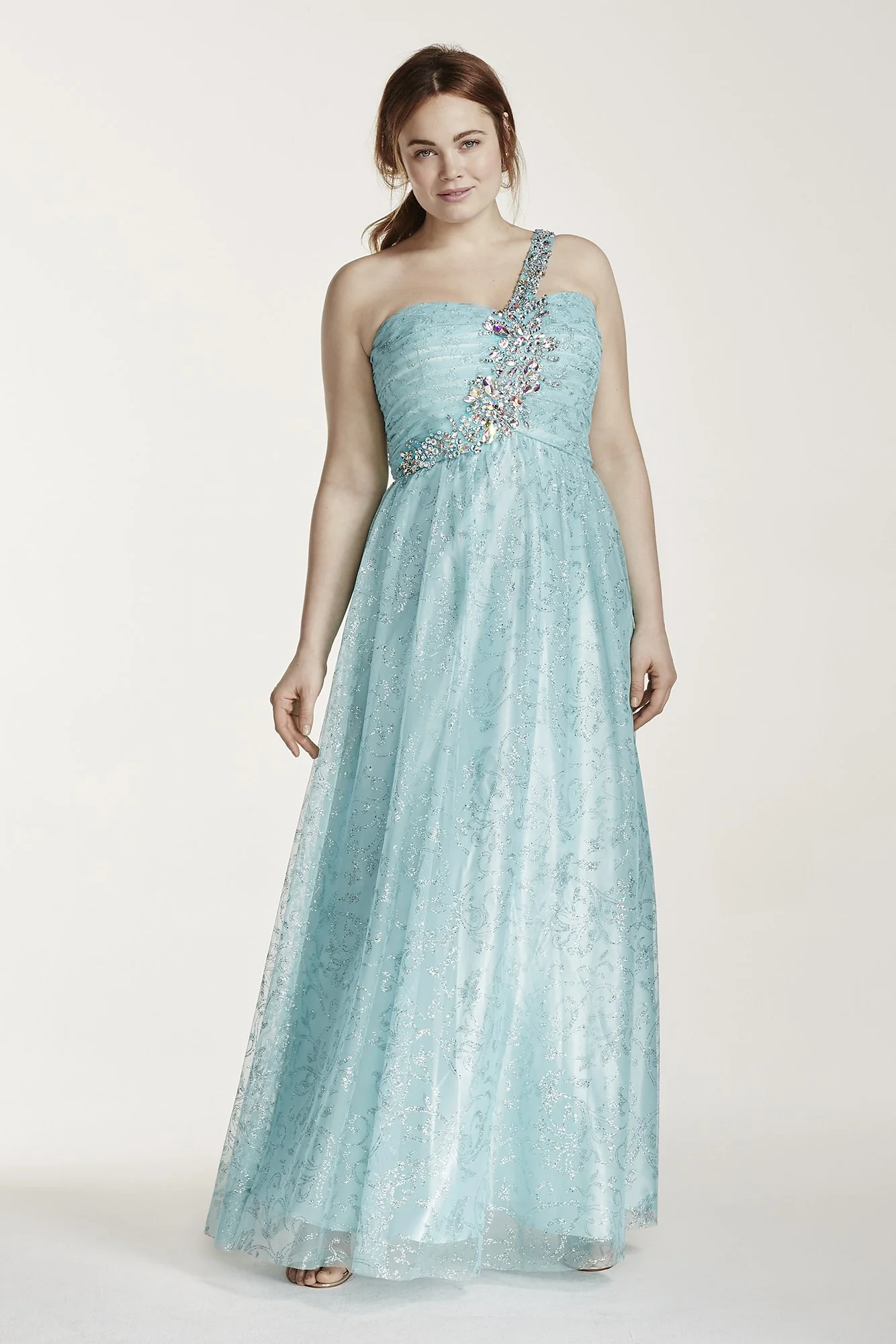 One Shoulder Tulle Prom Dress with Crystal Beading - Image 2