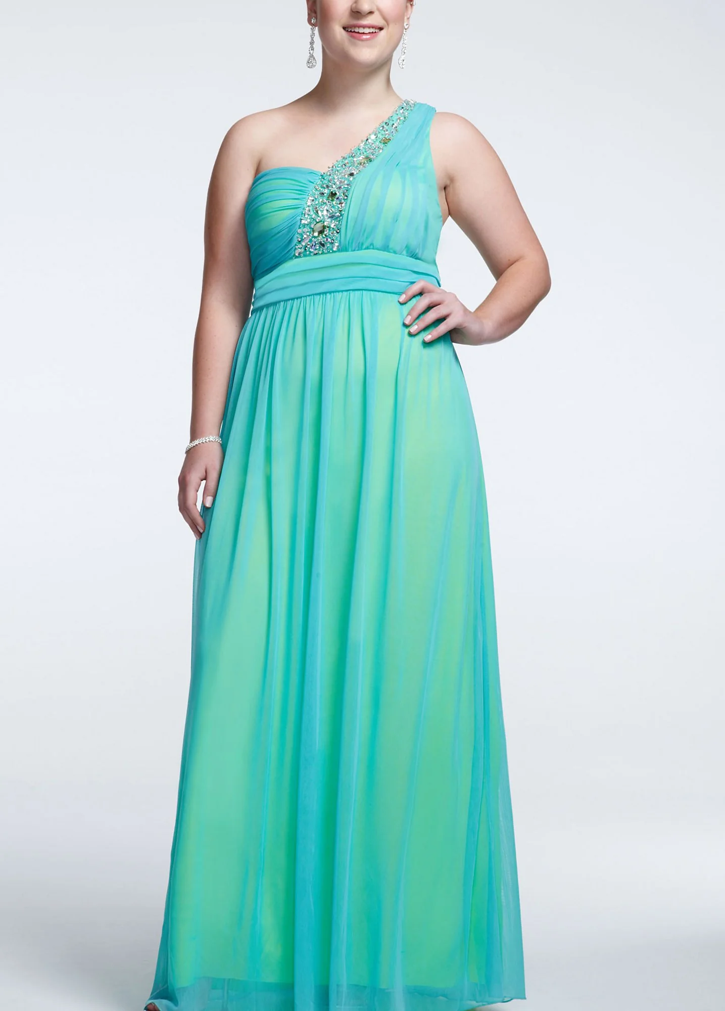 One Shoulder Two Toned Beaded Dress