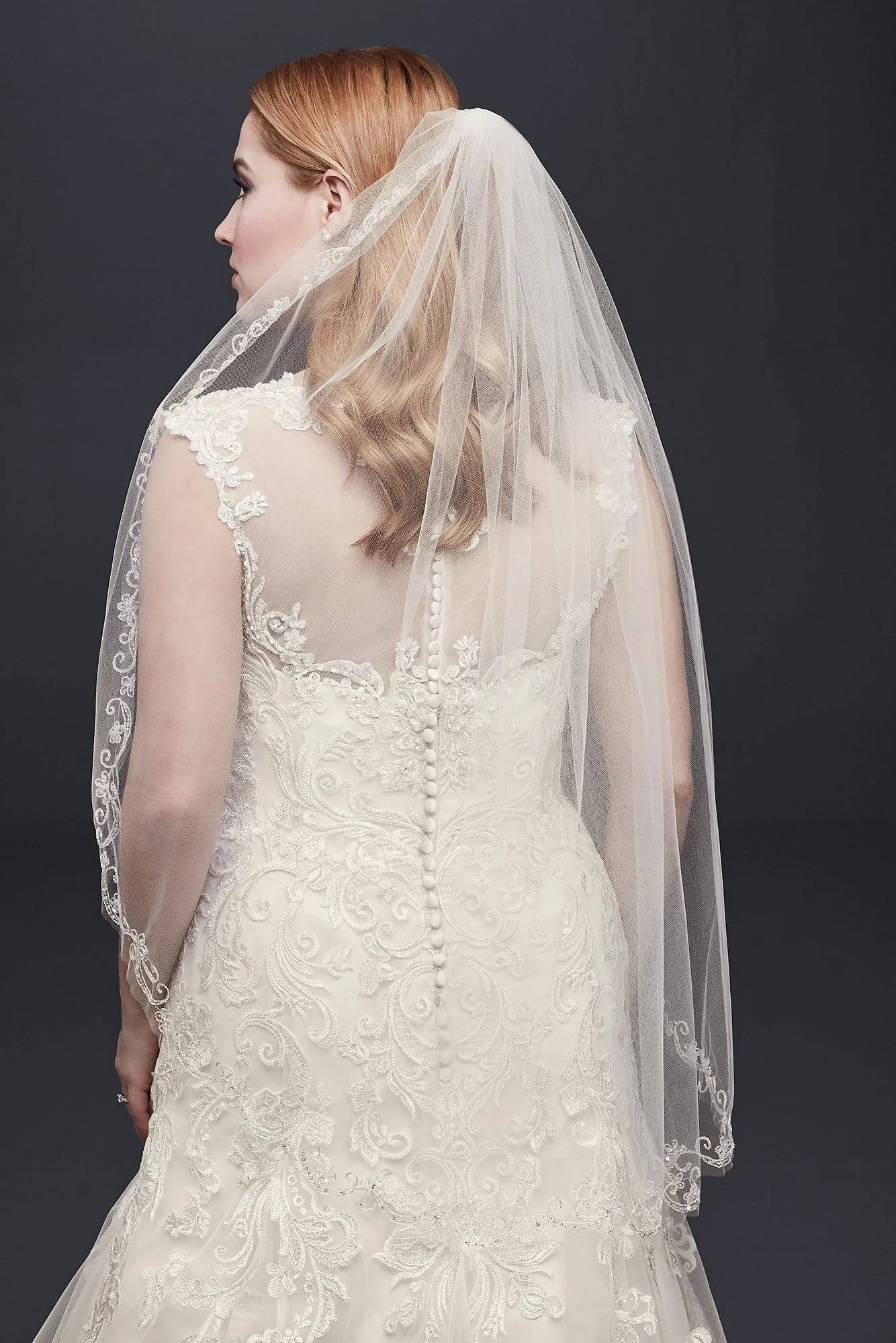 One Tier Mid Veil with Floral Swirl Embellishment