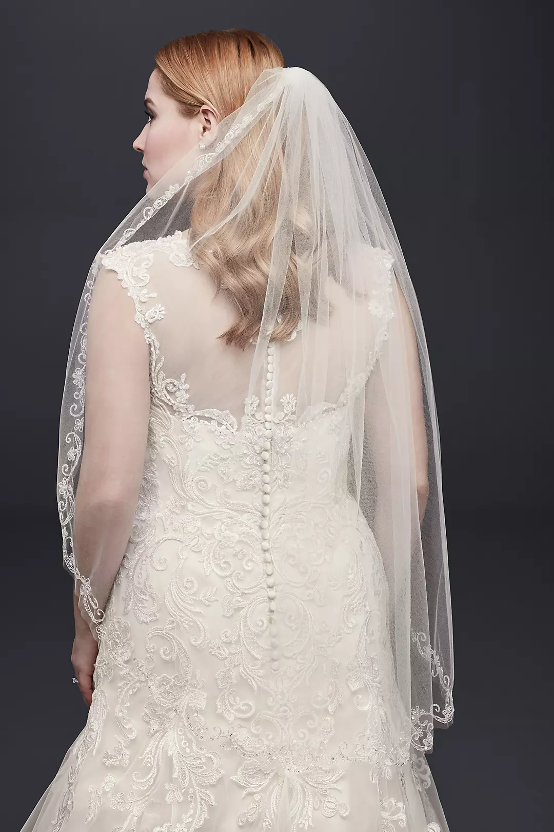 One Tier Mid Veil with Floral Swirl Embellishment - Image 2