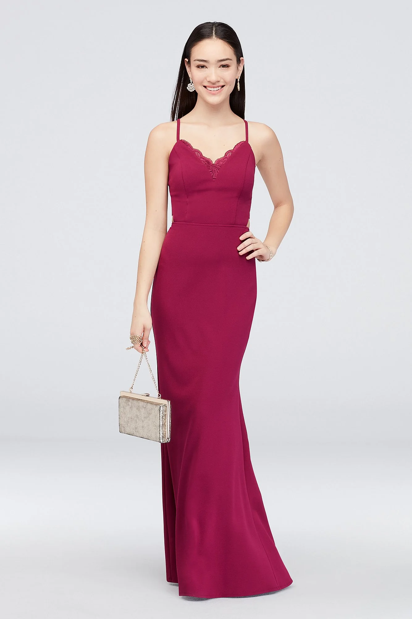 Open Back Crepe Sheath with Lace Detail