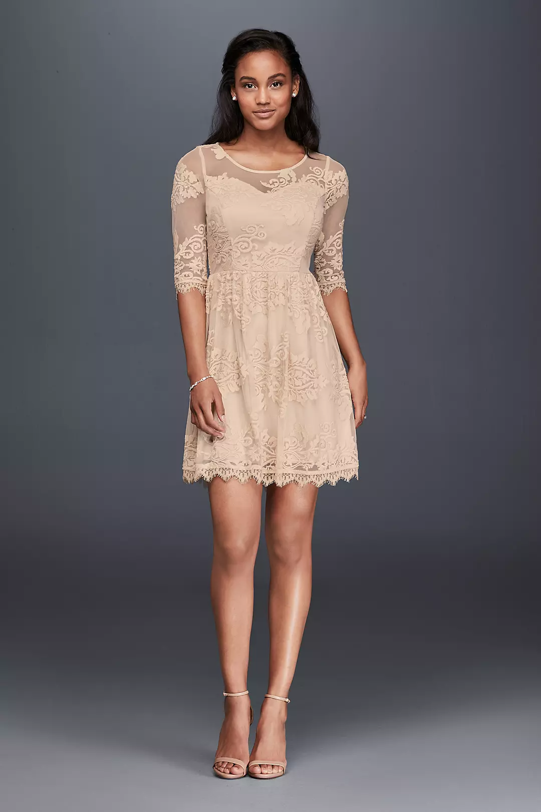 Open Back Fit and Flare Dress with 3/4 Sleeves - Image 2