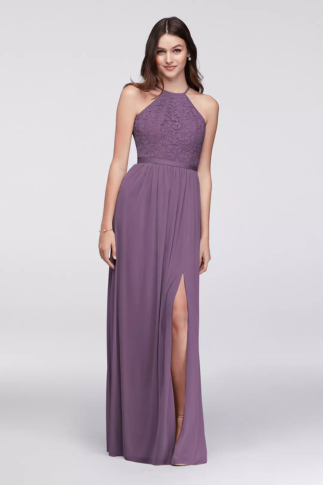 Open-Back Lace and Mesh Bridesmaid Dress