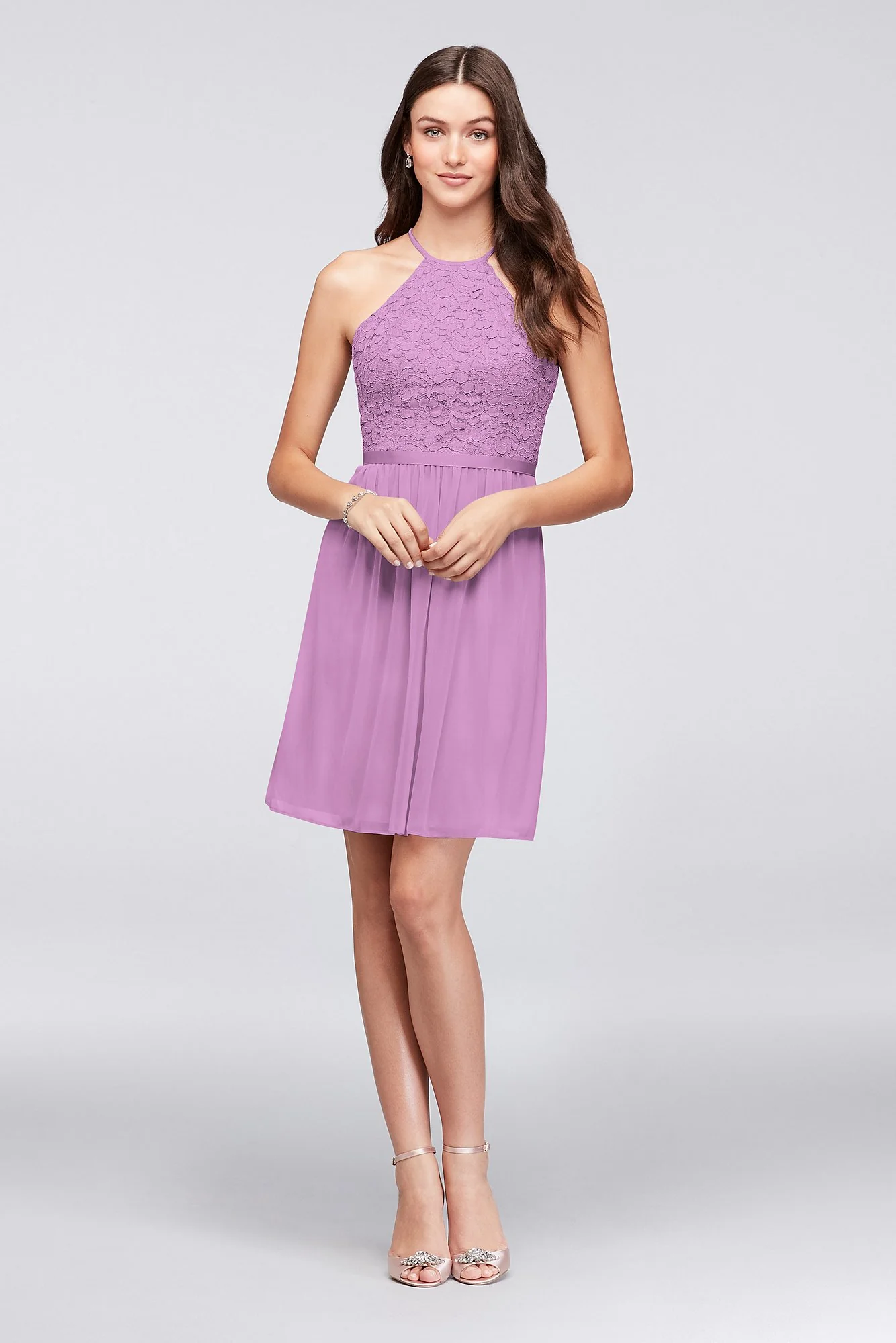 Open-Back Lace and Mesh Short Bridesmaid Dress - Image 31