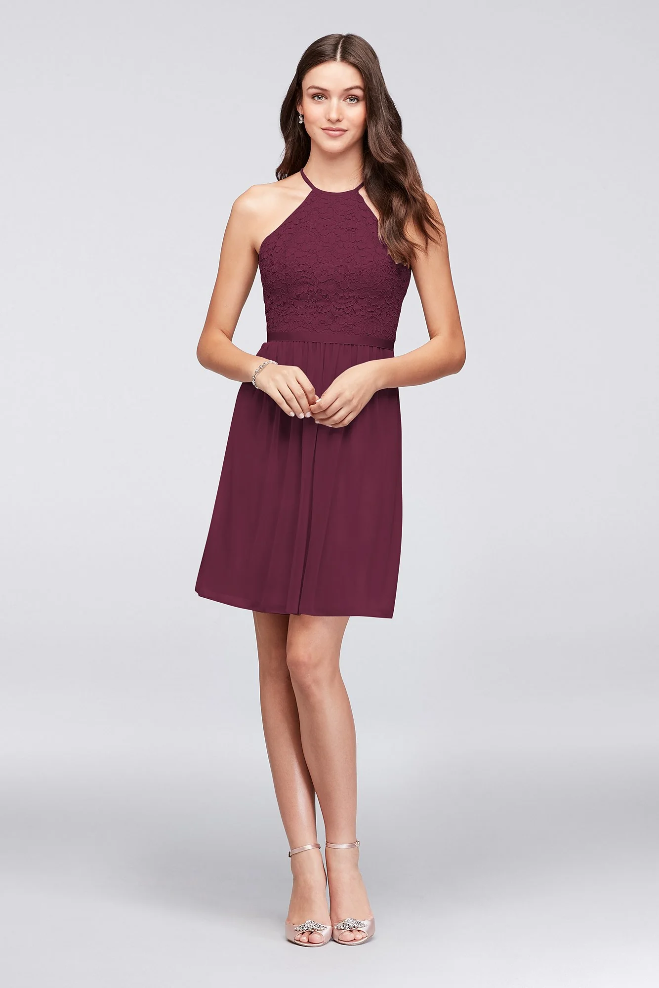 Open-Back Lace and Mesh Short Bridesmaid Dress - Image 35