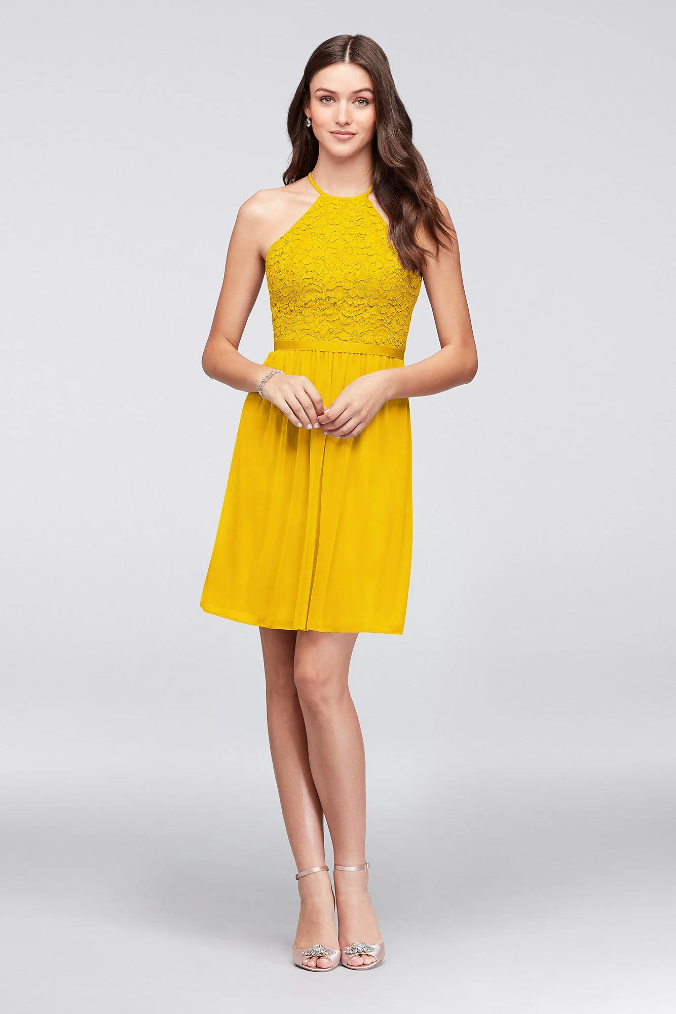 Open-Back Lace and Mesh Short Bridesmaid Dress - Image 38