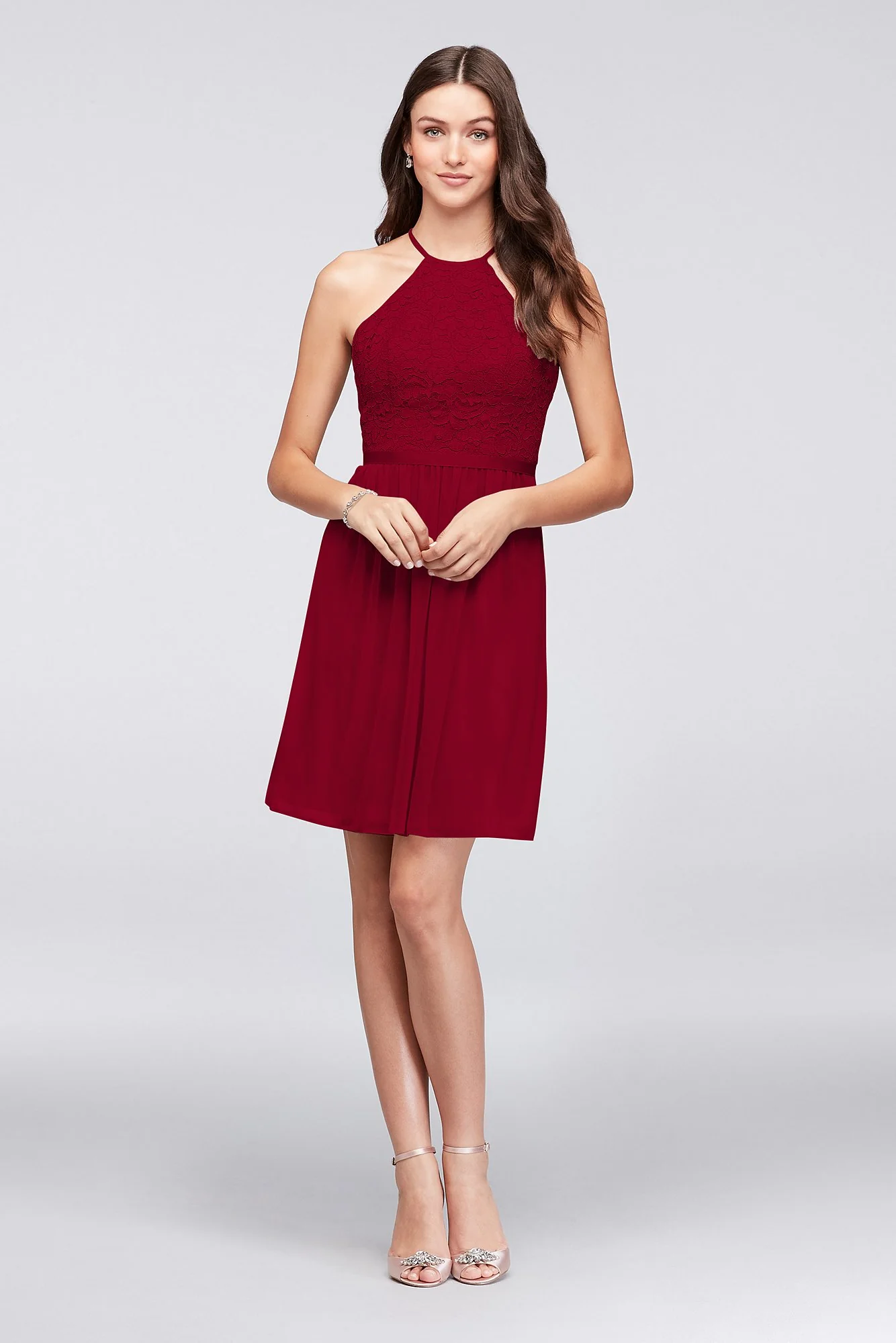 Open-Back Lace and Mesh Short Bridesmaid Dress - Image 40
