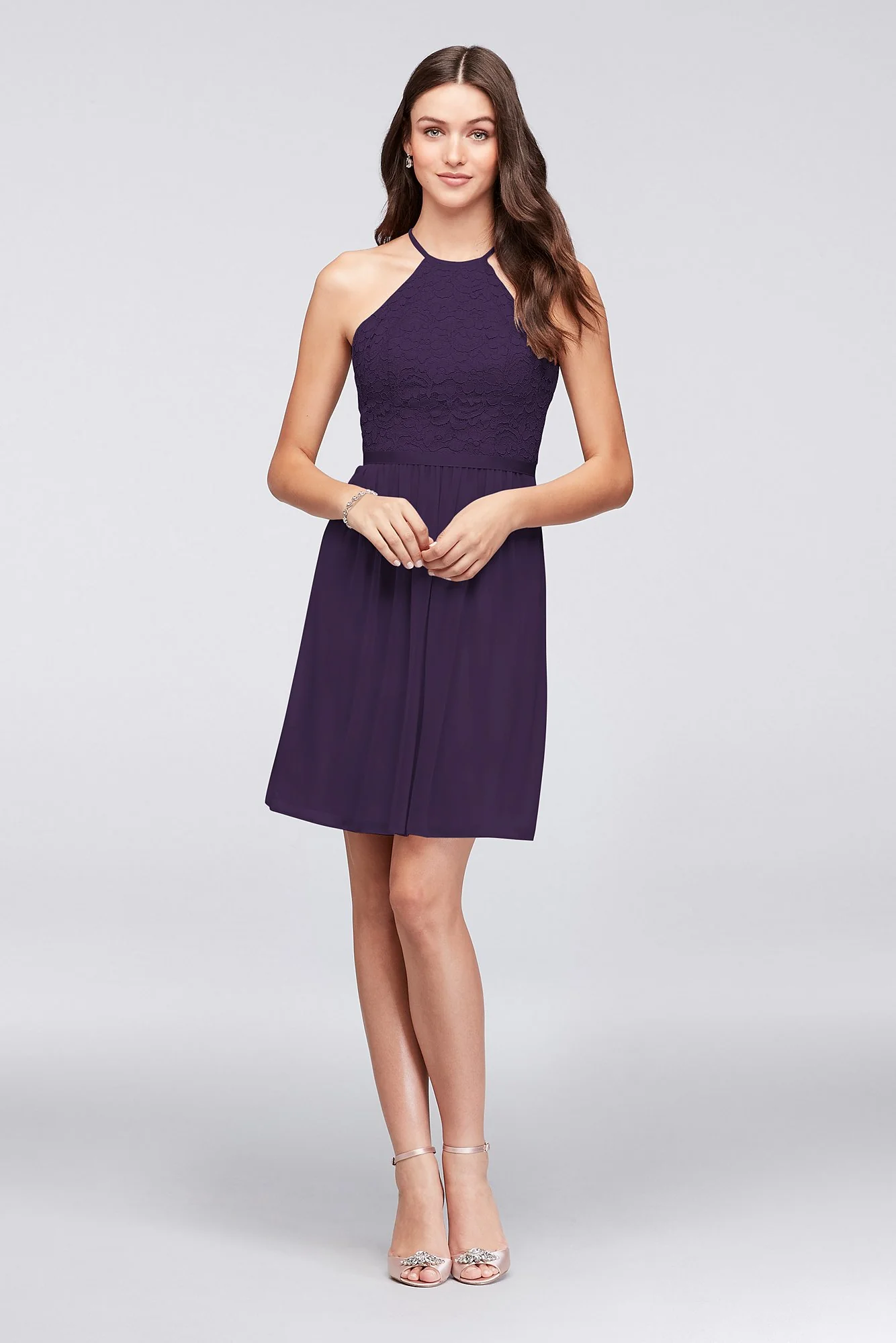 Open-Back Lace and Mesh Short Bridesmaid Dress - Image 42