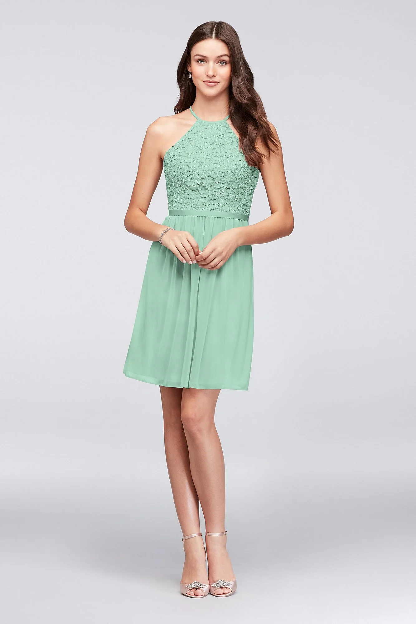 Open-Back Lace and Mesh Short Bridesmaid Dress - Image 43