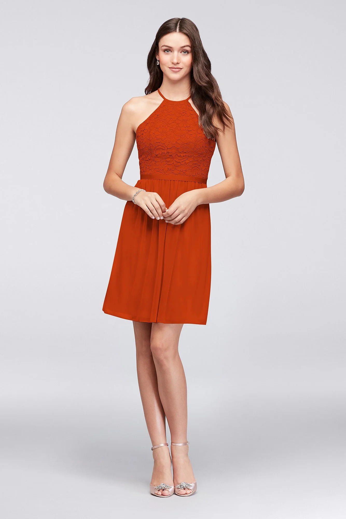 Open-Back Lace and Mesh Short Bridesmaid Dress - Image 44