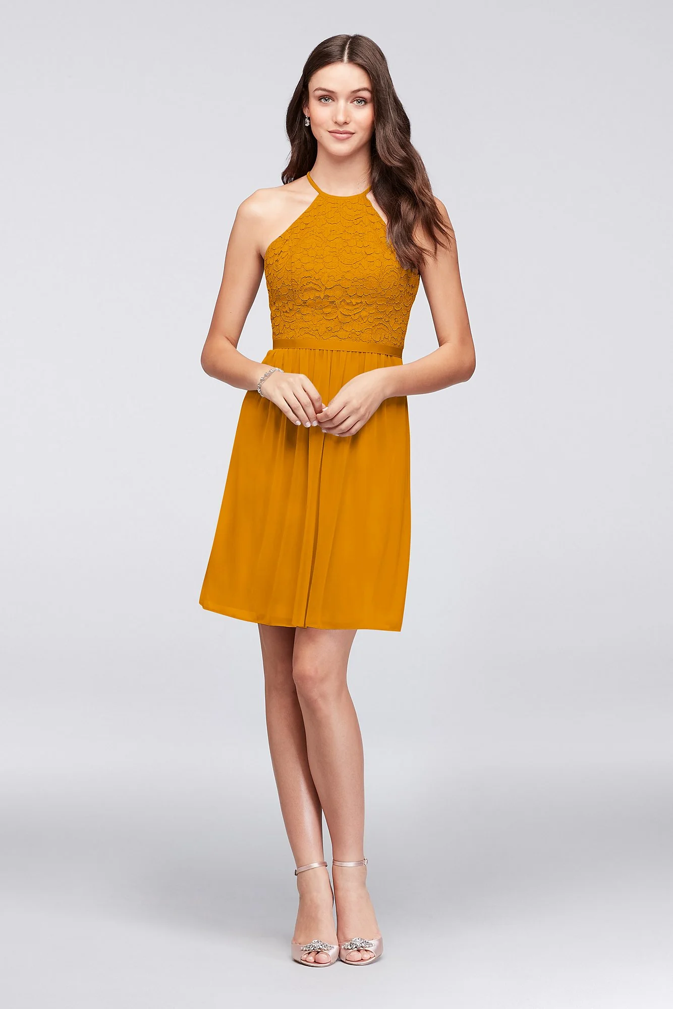 Open-Back Lace and Mesh Short Bridesmaid Dress - Image 49