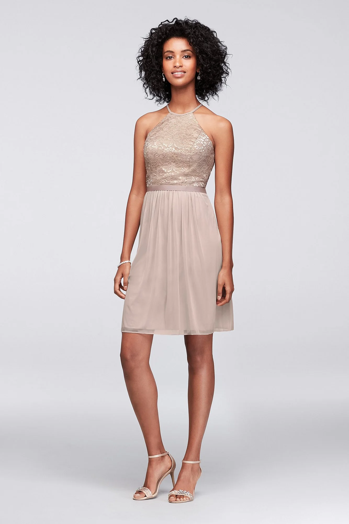 Open-Back Lace and Mesh Short Bridesmaid Dress - Image 52