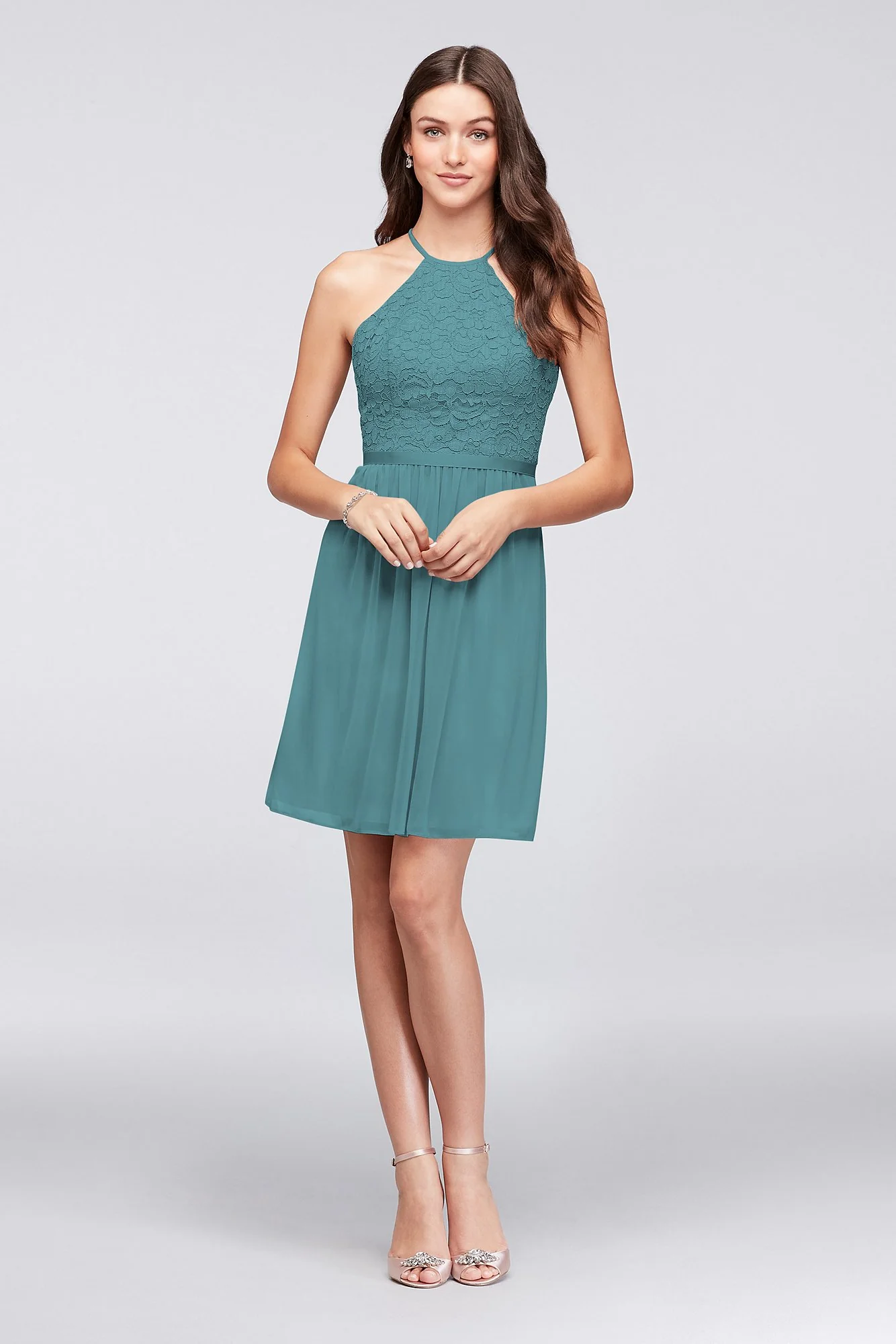 Open-Back Lace and Mesh Short Bridesmaid Dress - Image 56