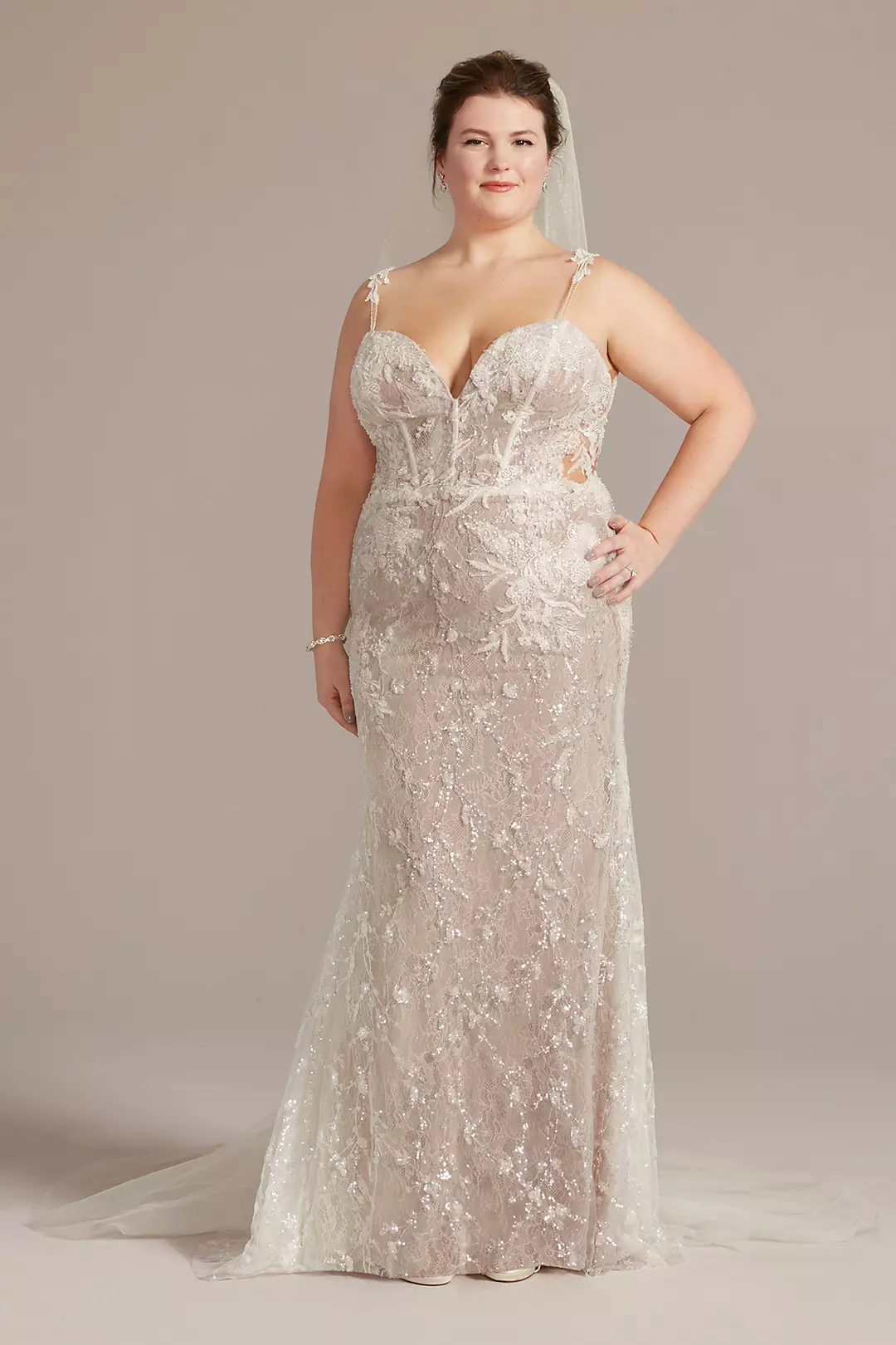 Open Back Sequin Wedding Gown with Lace Appliques - Image 8