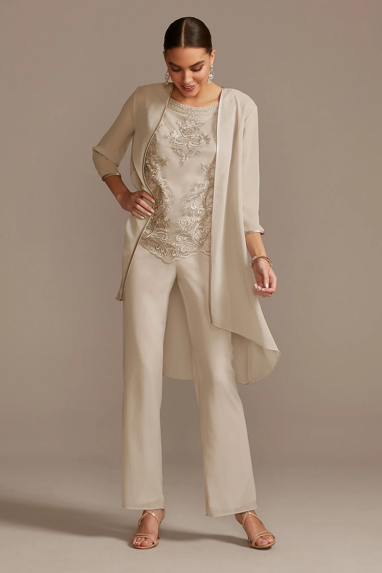 Open Front Jacket Embroidered Three-Piece Pantsuit - Image 2
