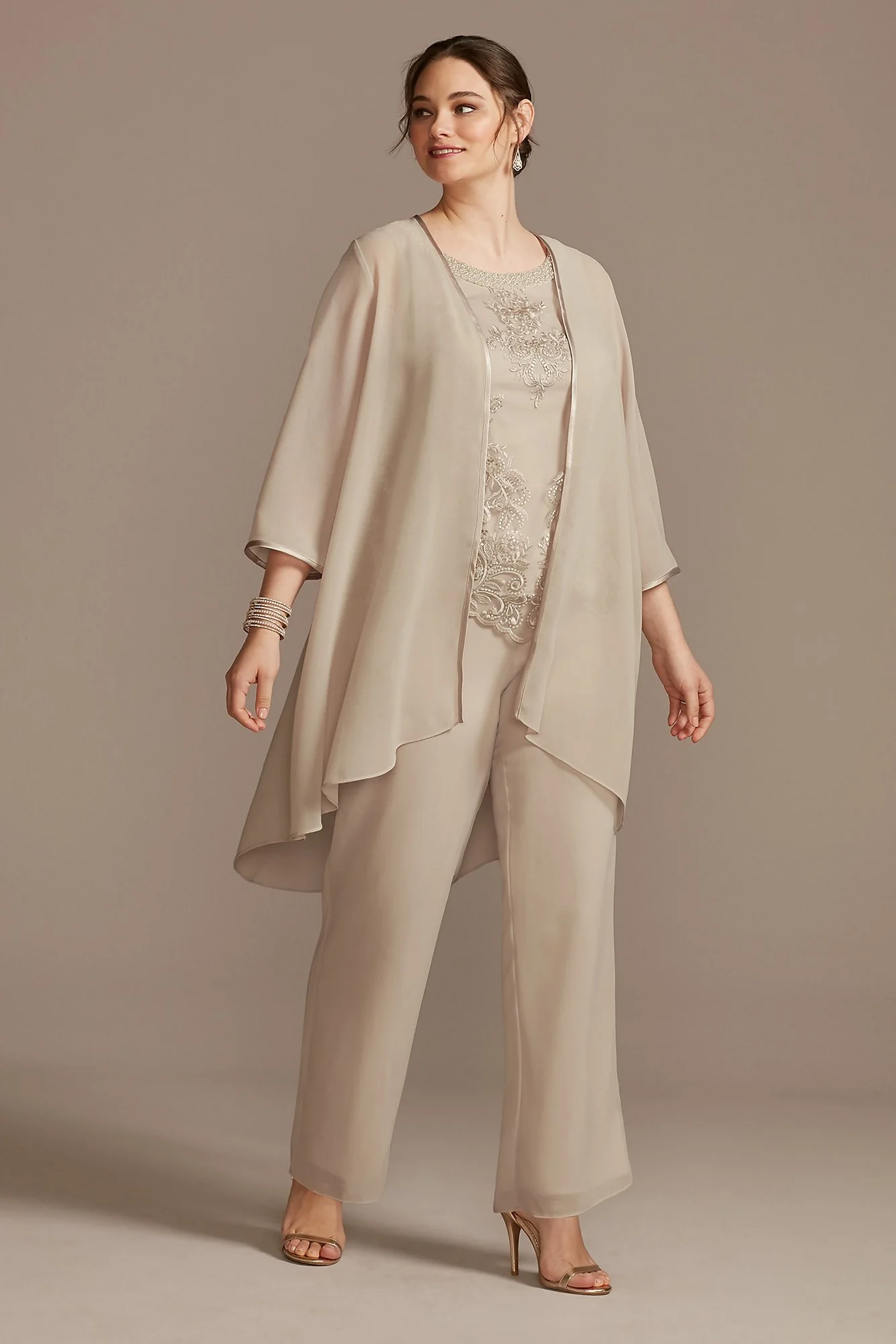 Open Front Jacket Embroidered Three-Piece Pantsuit - Image 3