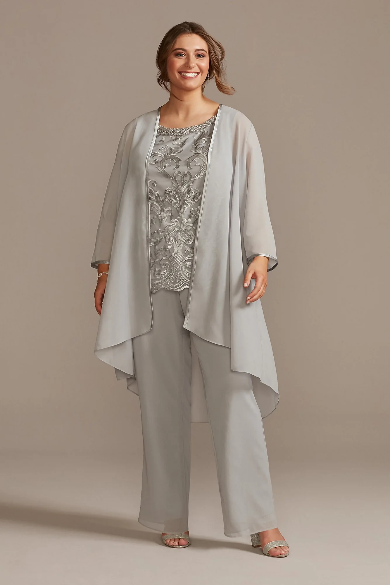 Open Front Jacket Embroidered Three-Piece Pantsuit - Image 4