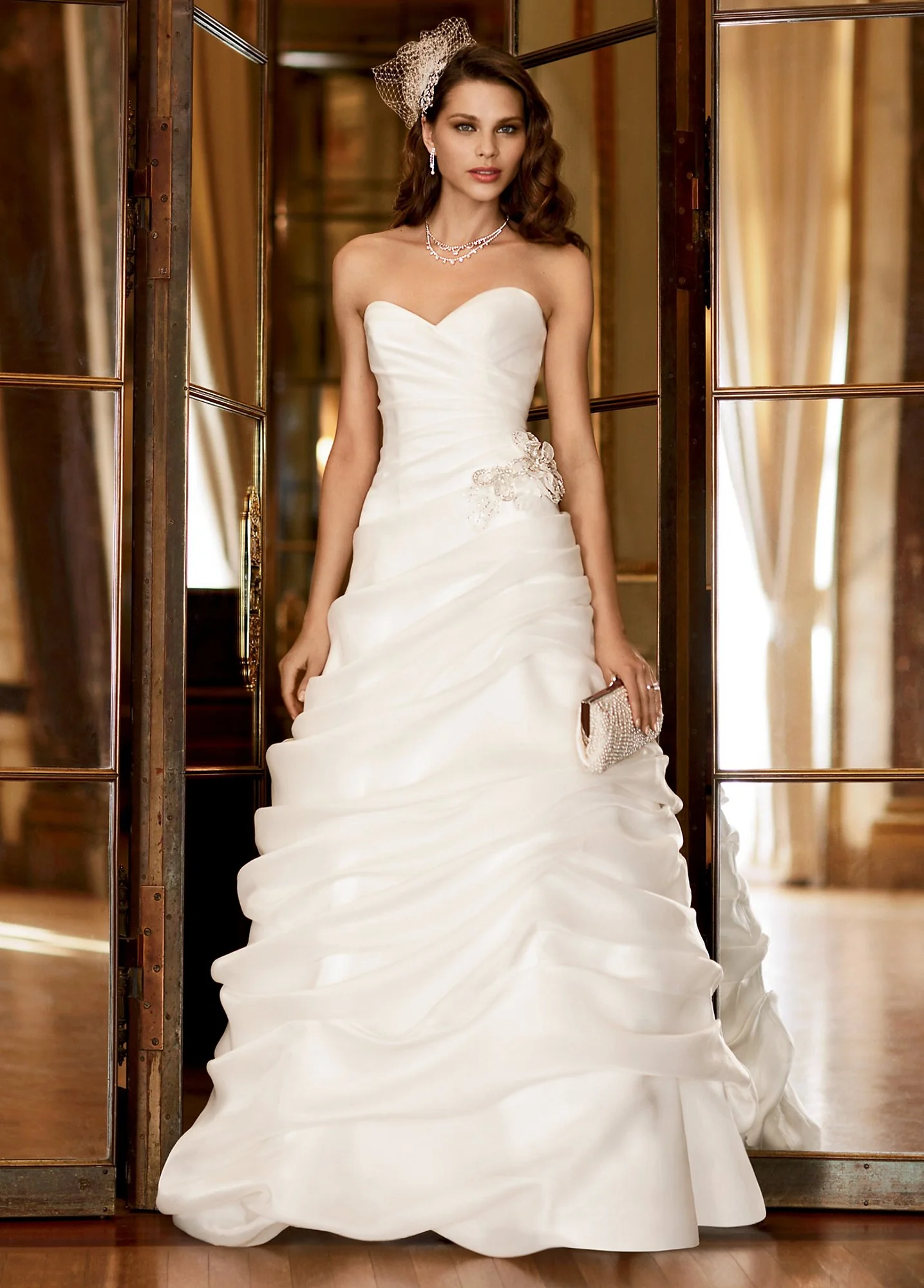 Organza A-Line Gown with Angled Draped Pick-Ups