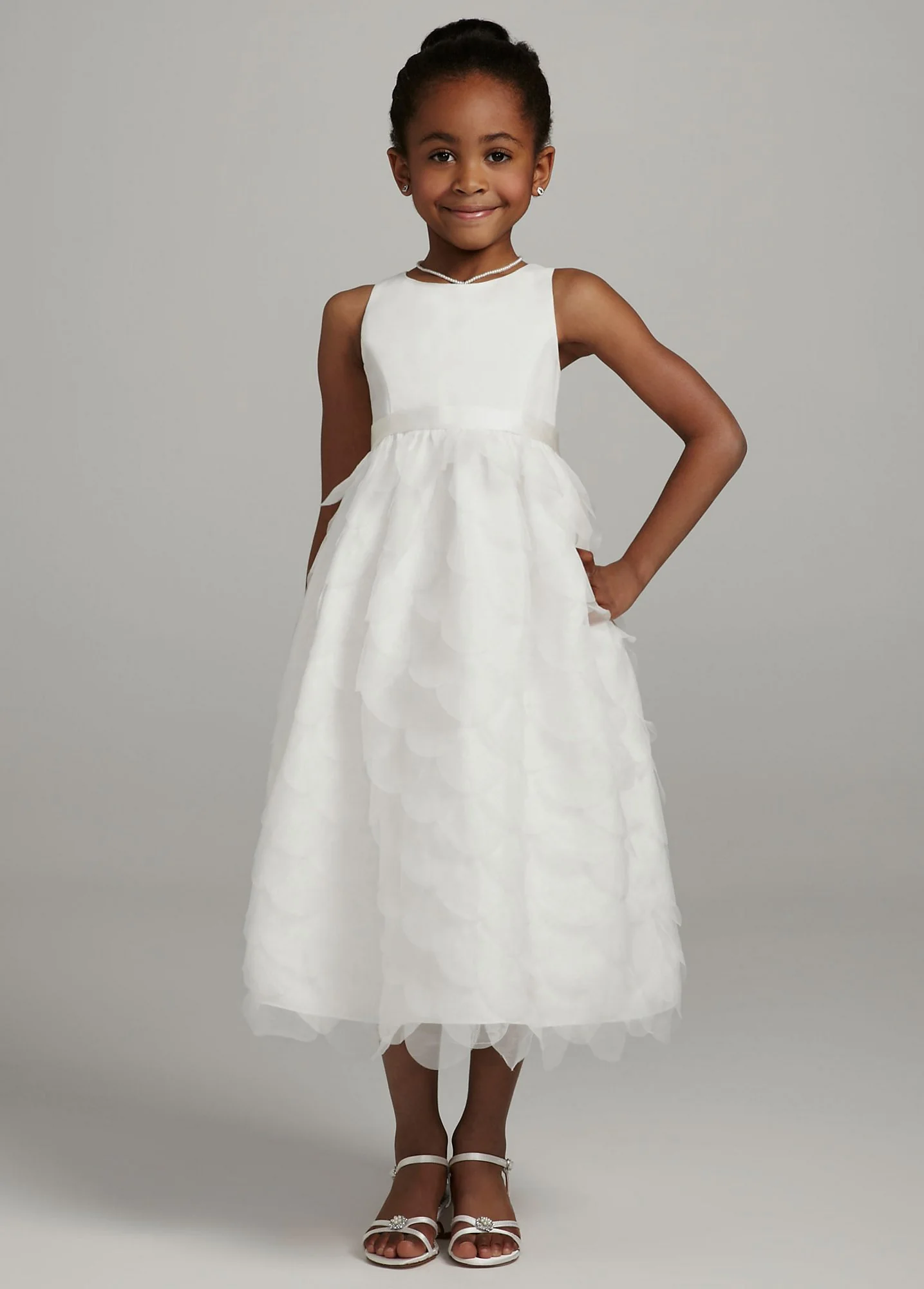 Organza A Line Tea Length Dress with Petal Detail