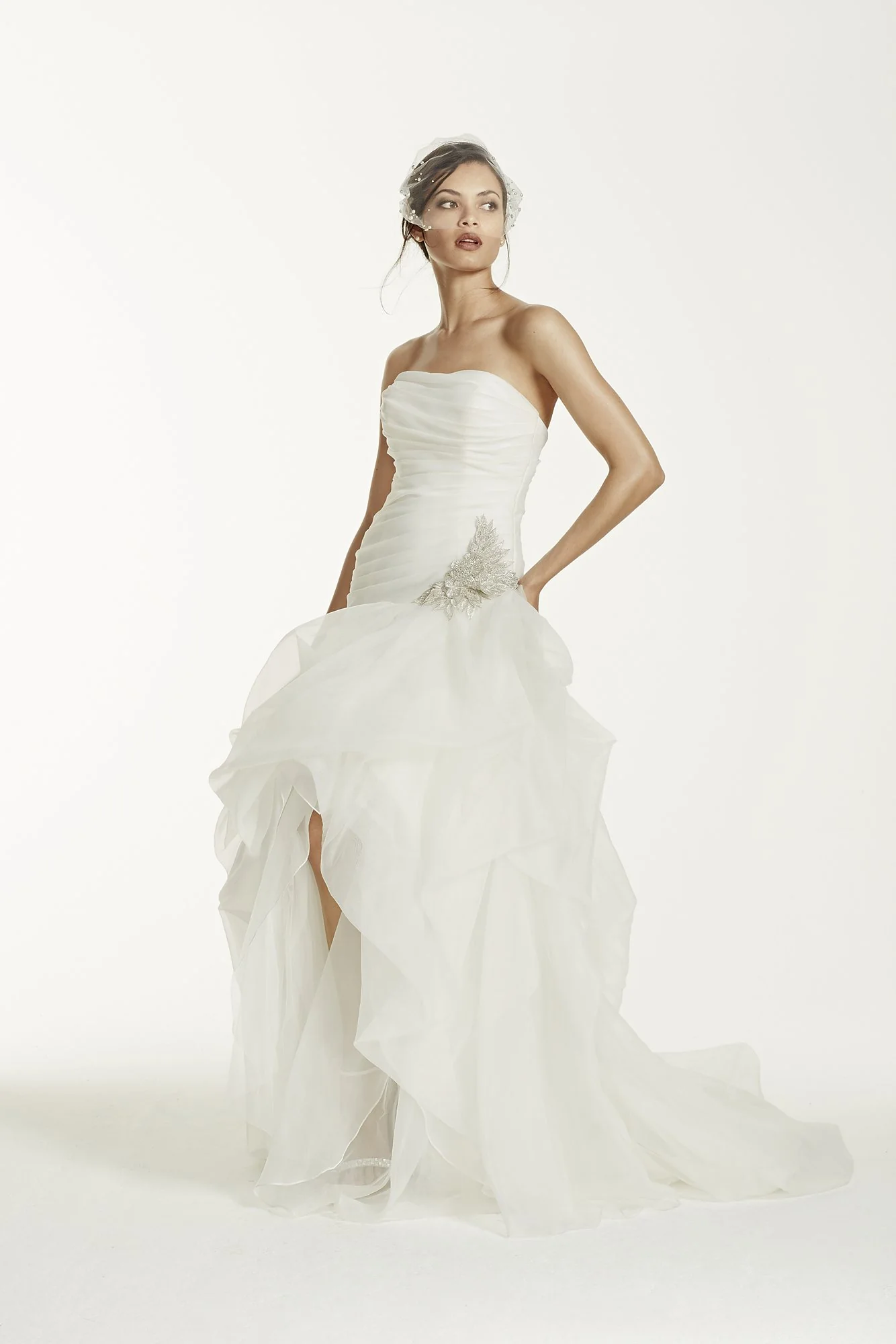 Organza and Tulle High-Low Gown with Beaded Flower - Image 3