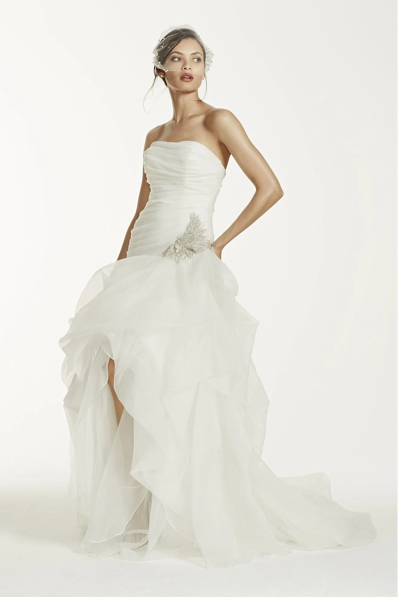 Organza and Tulle High-Low Gown with Beaded Flower - Image 5