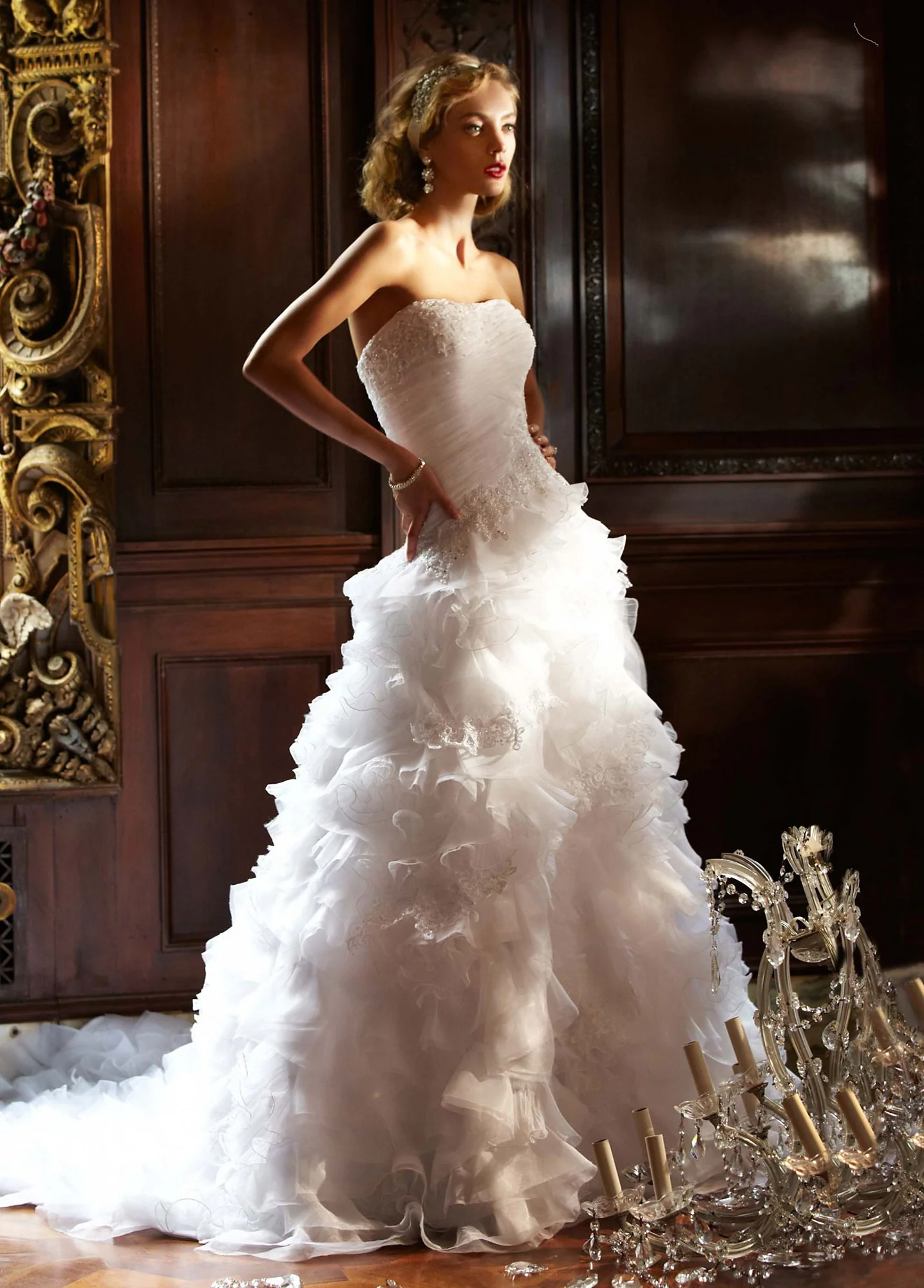 Organza Ball Gown with Ruffled Skirt and Beading